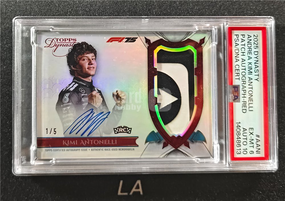 【LA拍卖精品】2025 Topps Dynasty F1 Kimi Antonelli 王朝 高端 新秀RC 基米 安东内利 梅赛德斯AMG 红版RPA 1/5编首编 超低编 双色Patch 卡签 签字 PSA6分签字10分 LC0666