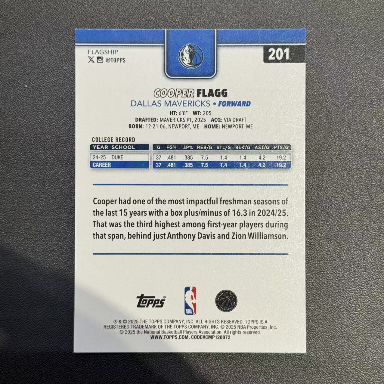 2025-26 Topps flagship Cooper Flagg RC 【猴猴旺卡】 独行侠 库珀 弗拉格 新秀 普卡 元年新产品 卡品如图 接代拍【烛太】
