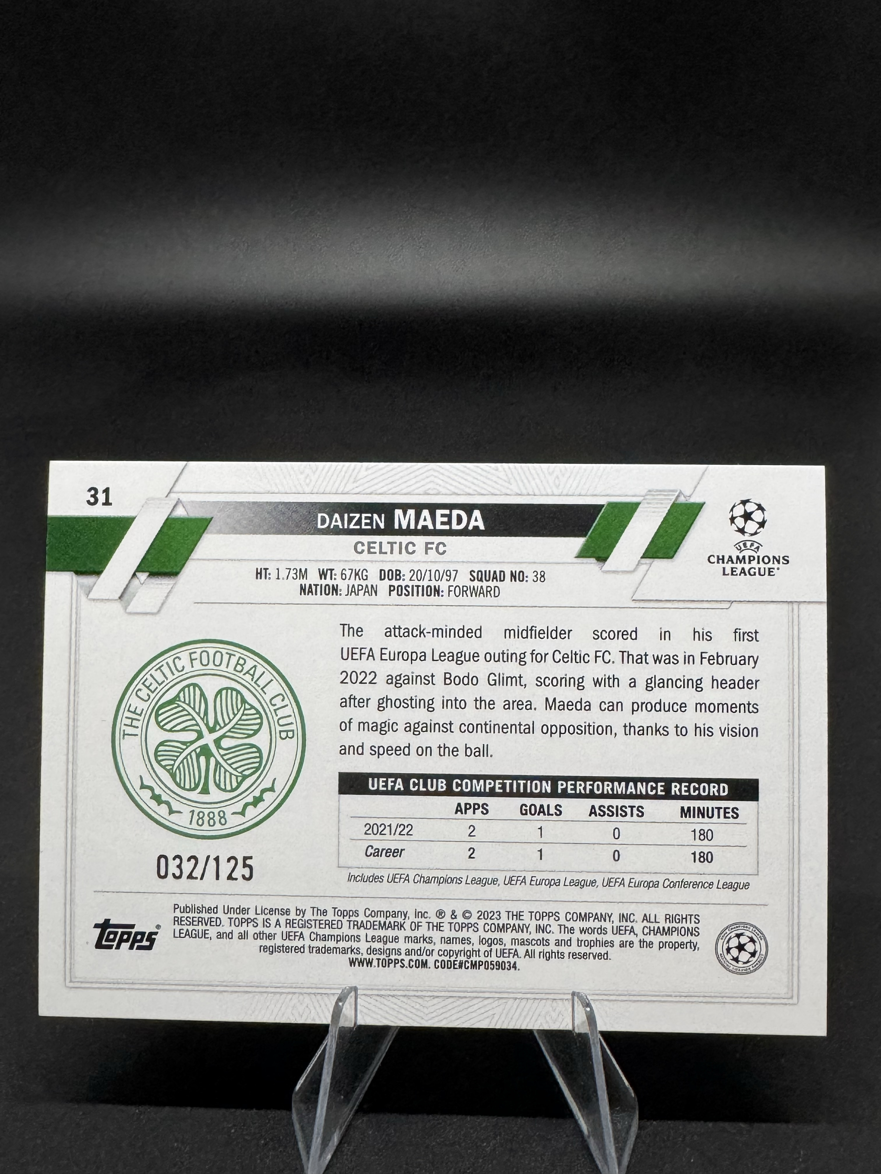 2023 Topps Chrome Daizen Maeda 【蓉城拍卖】前田大然 凯尔特人 32/125编 欧战ucc 蓝火焰折 收藏必备 赛文