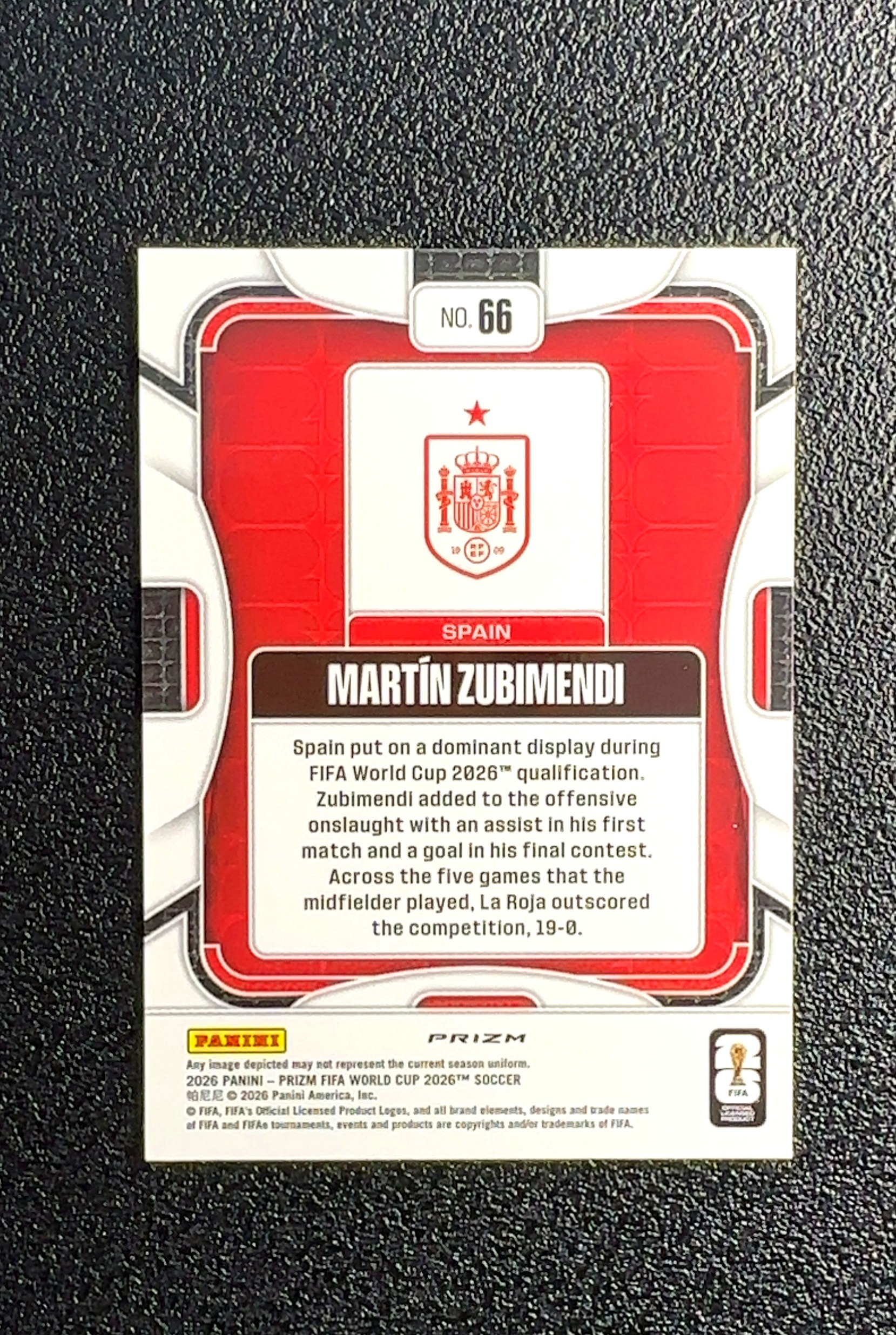 【岛屿拍卖】2026 Panini Prizm Martín Zubimendi 马丁·祖比门迪 银折 折射 卡品如图 高价值 #66 Spain 西班牙 0023#164