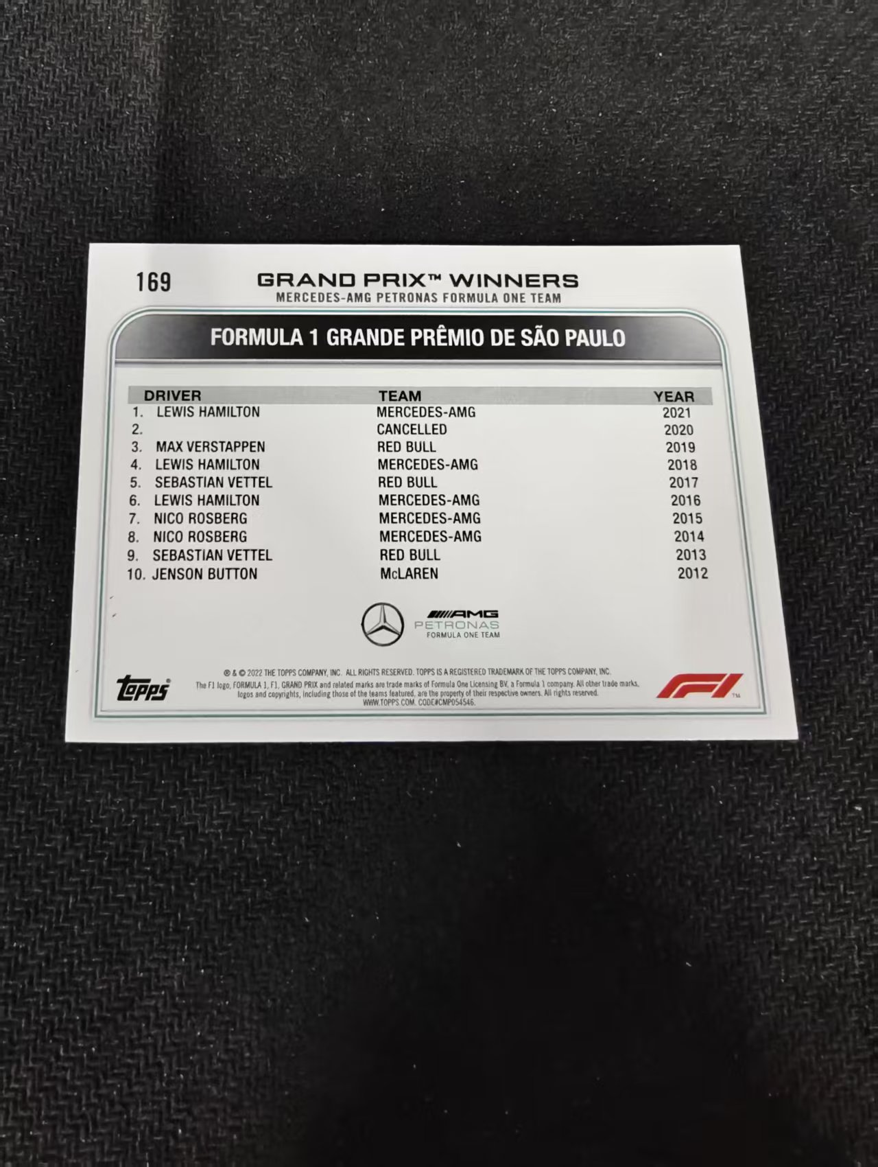 2022 Topps Chrome F1 Lewis Hamilton 刘易斯 汉密尔顿 AMG梅赛德斯奔驰 划痕 边角瑕疵 @169