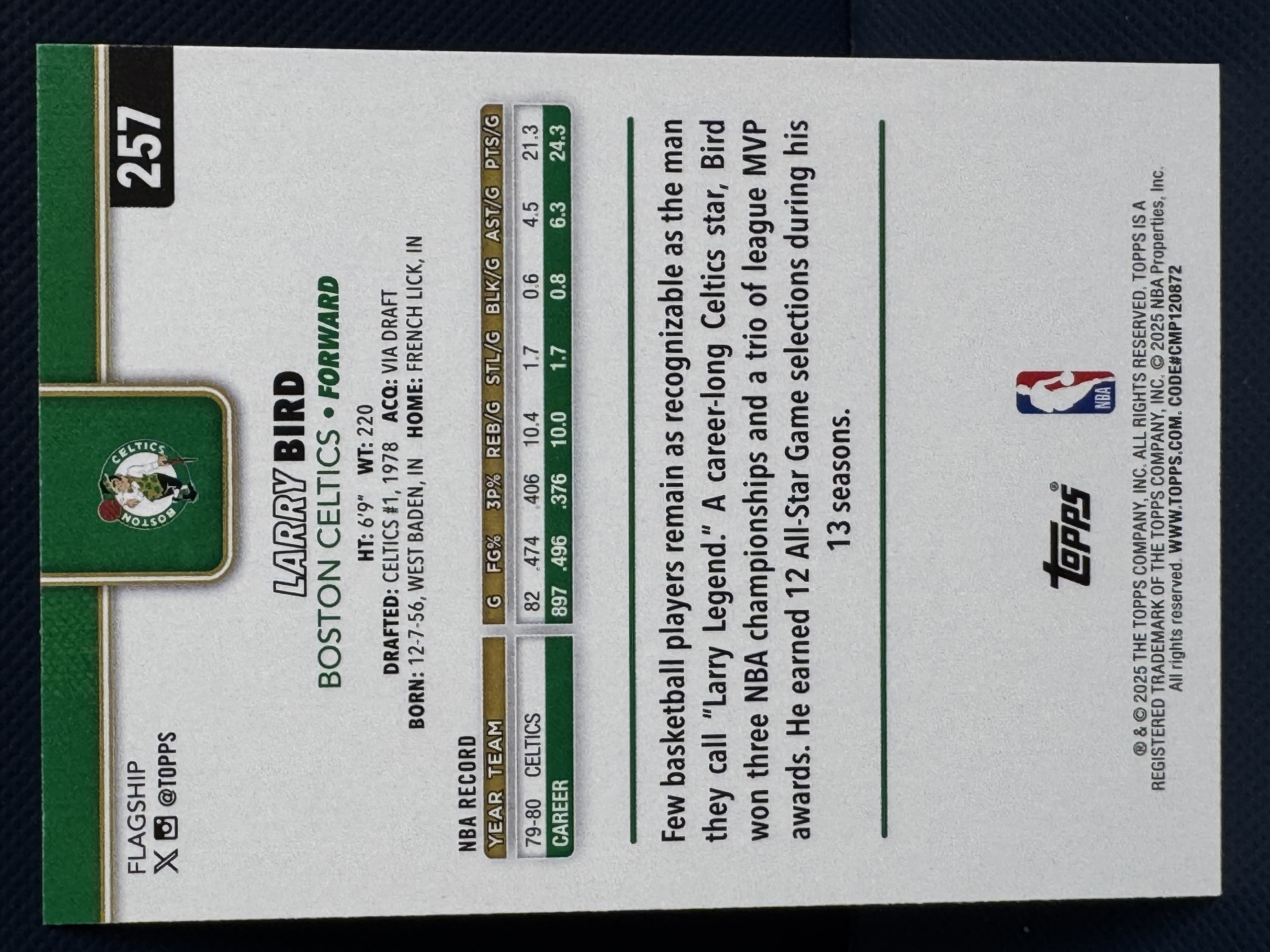 2025 Topps Topps Larry Bird 【嗨拆】拉里 伯德 选图精美 完美品相 实卡美如画 值得收藏 臻