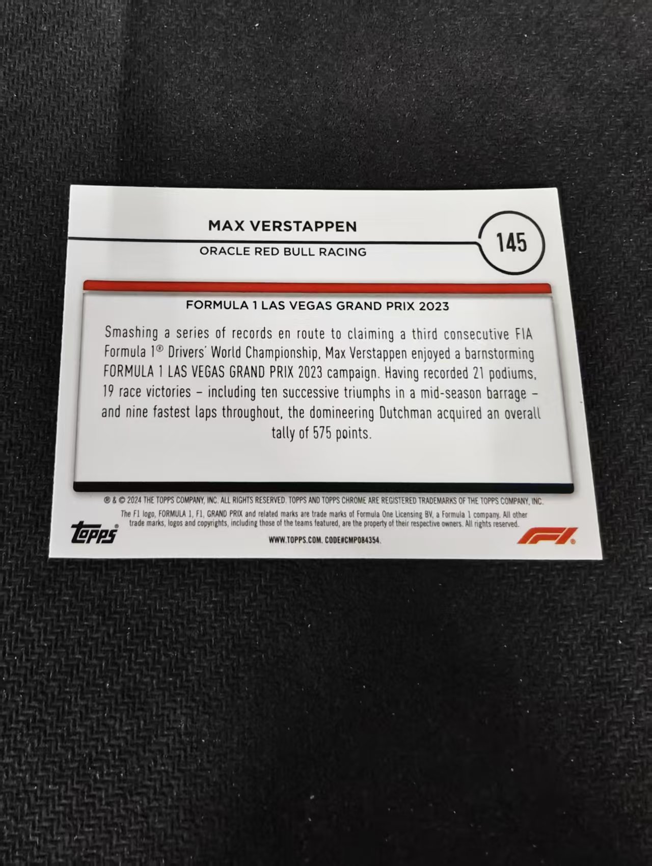 2024 Topps Chrome F1 Max Verstappen 维斯塔潘 红牛 划痕 边角瑕疵 #145