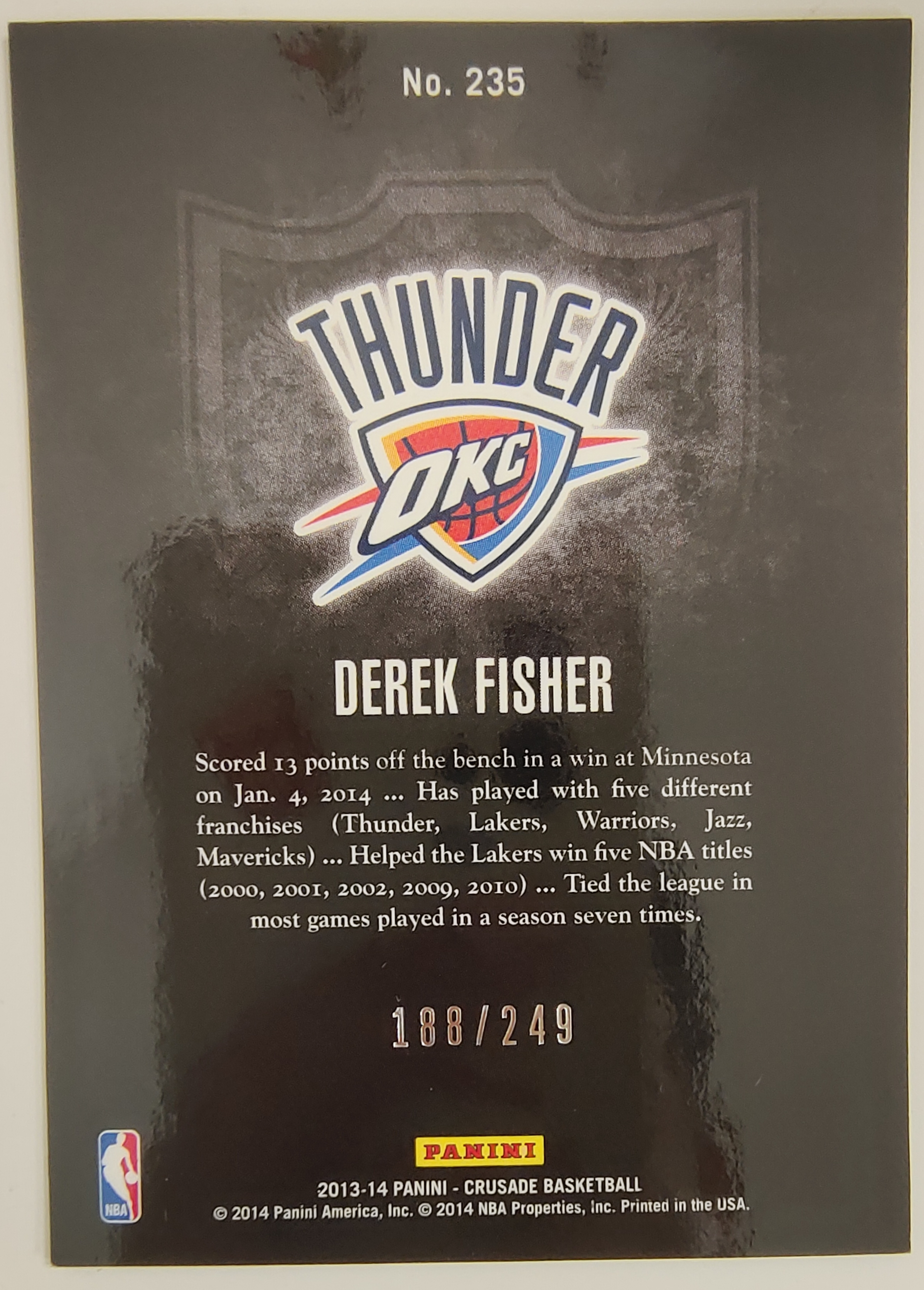 2013-14 Panini Crusade Derek Fisher 俄克拉马荷 雷霆队 德里克 费舍尔 老鱼 十字军 青折 188/249