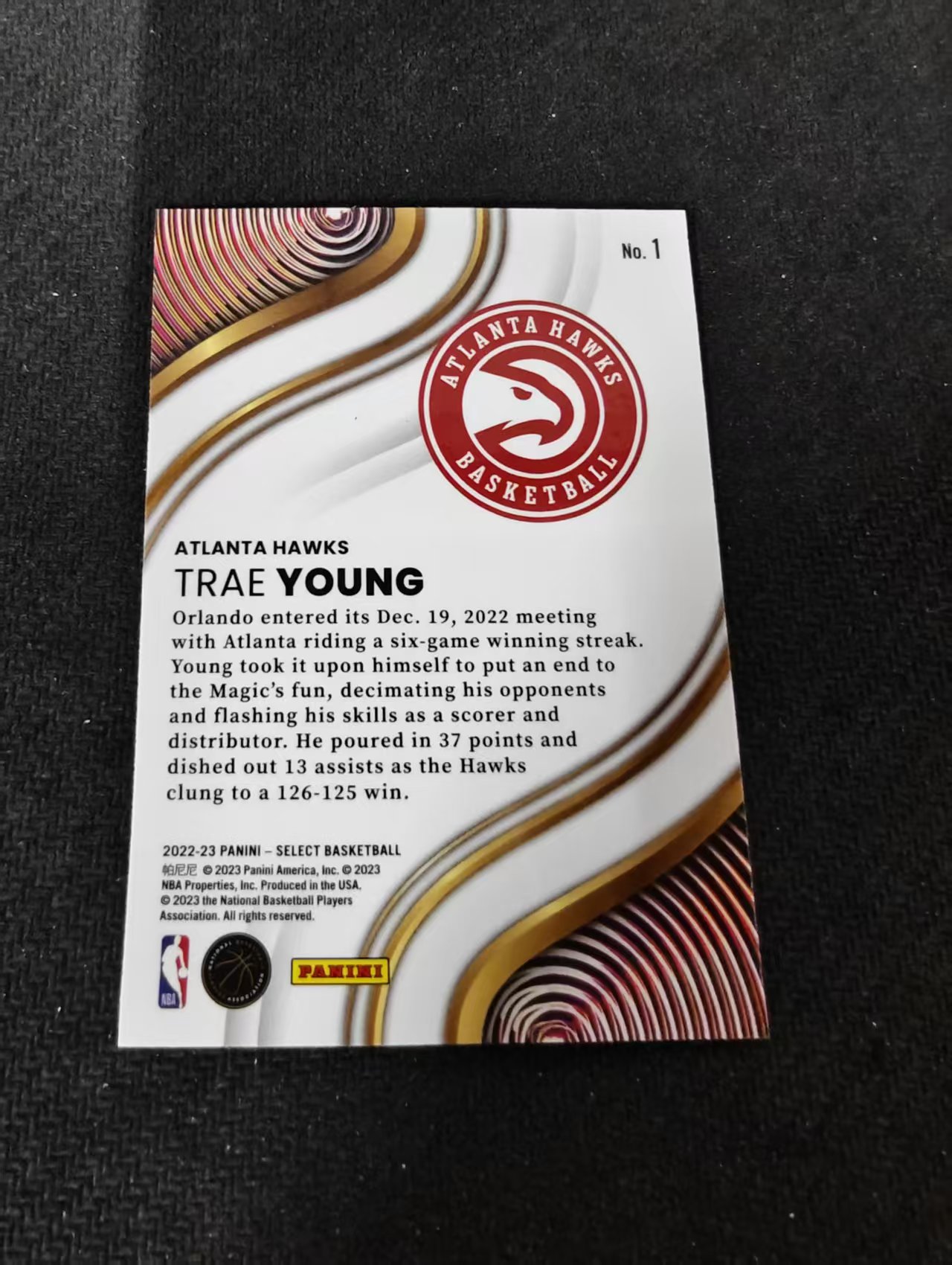 【可合并,不累计】2022-23 Panini select Trae Young 特雷 杨 老鹰队 特卡 划痕 边角瑕疵#1