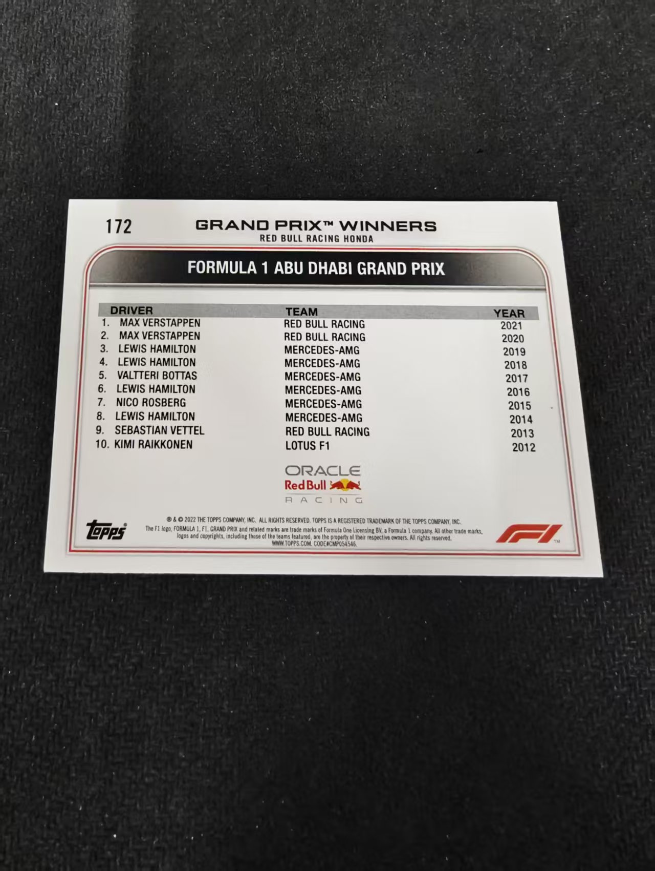 2022 Topps Chrome F1 Max Verstappen 维斯塔潘 红牛 划痕 边角瑕疵 @172