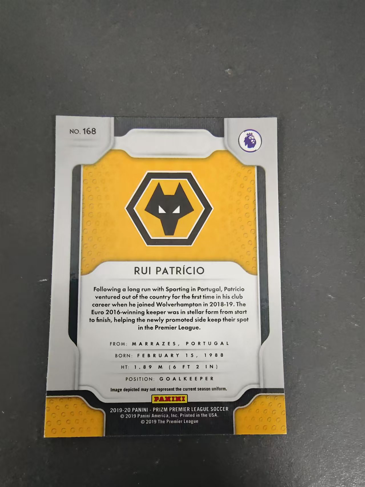 【汽水拍卖】2019-20 Panini Prizm Rui patricio 英超 pz 狼队 帕特里西奥 base 划痕 边角微瑕 品控慎拍 #168