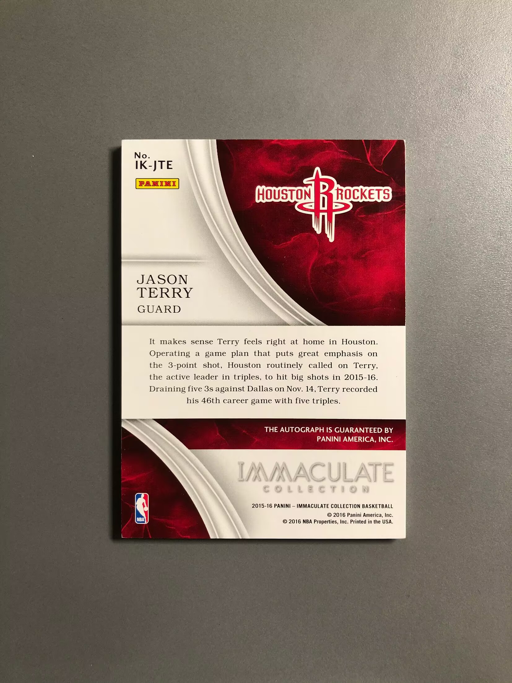 2015-16 Panini Immaculate Jason Terry 杰森·特里 火箭 签字 卡签 INK签 实卡好看 卡品如图 可累计 KH035【诚接代卖】