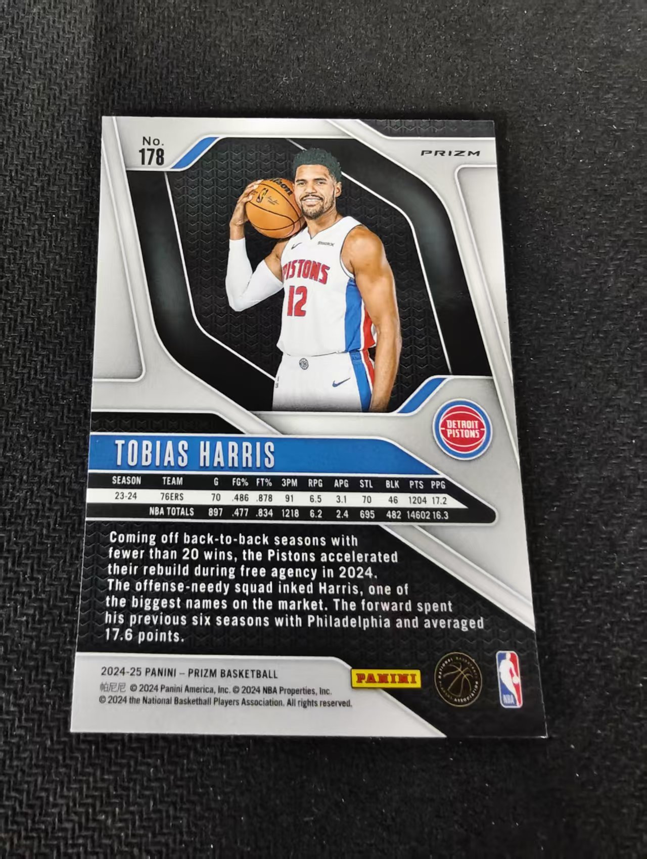 2024-25 Panini Prizm Tobias Harris 托比亚斯哈里斯 活塞 绿碎冰 PZ 划痕 边角瑕疵 #178