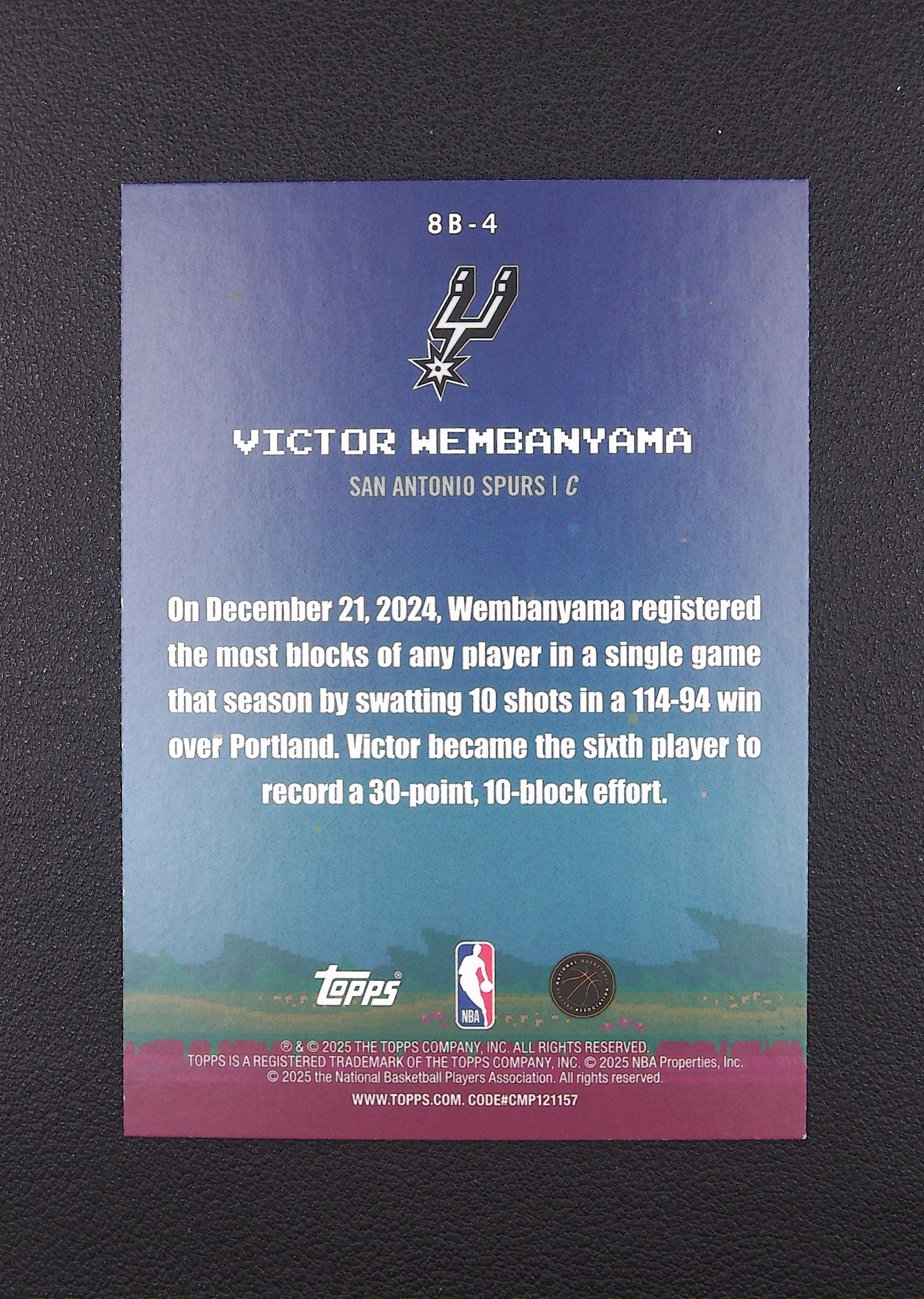 2025 Topps Flagship Victor Wembanyama 维克托 文班亚马 马刺 8位像素特卡 马刺【Big M 代拍】 AQ888