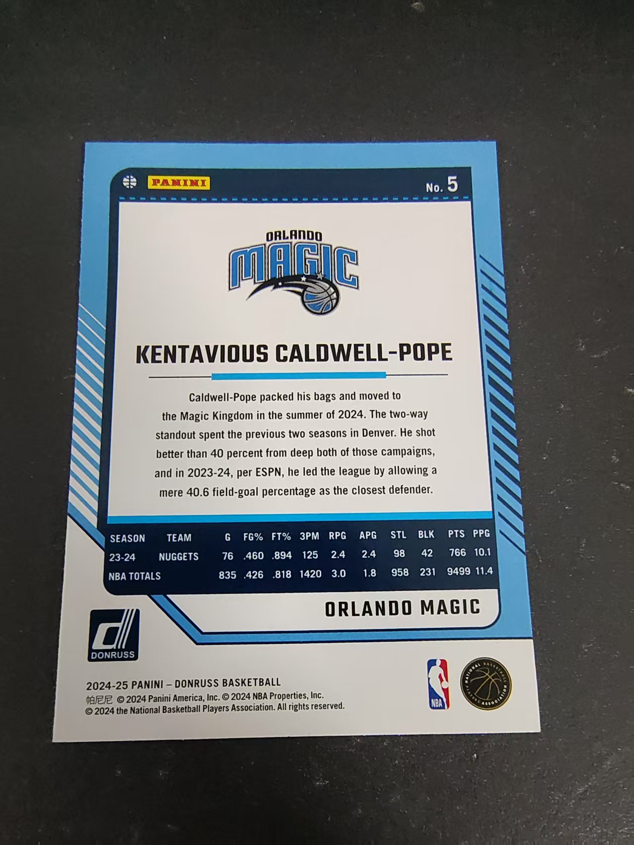 【可合并,不累计】2024-25 Panini Donruss Kentavious Caldwell-Pope 魔术 卡德维尔 波普 杜蕾斯 边角瑕疵 #5