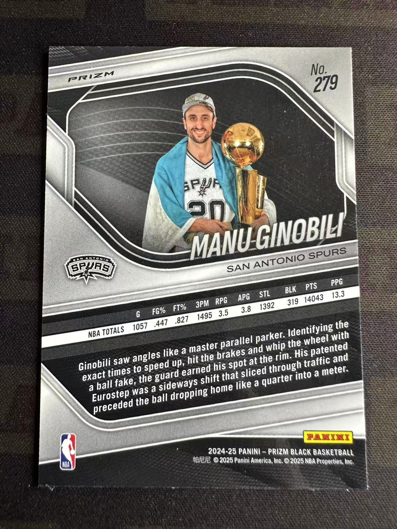 2024-25 Panini Prizm Black Manu Ginobili #279 马刺 吉诺比利 碰杯 PZ 折射 收藏 凑套 必备