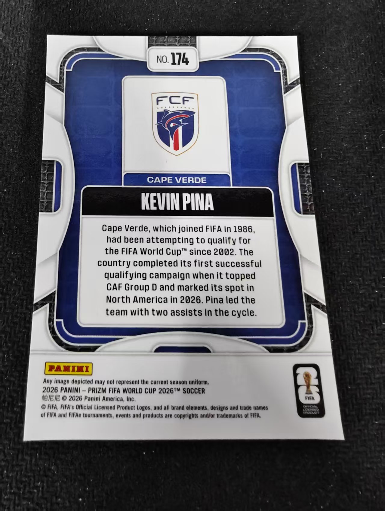 2026 Panini World Cup Prizm Kevin Pina 凯文 皮纳 佛得角 新秀 RC PZ世界杯 划痕 边角瑕疵#174