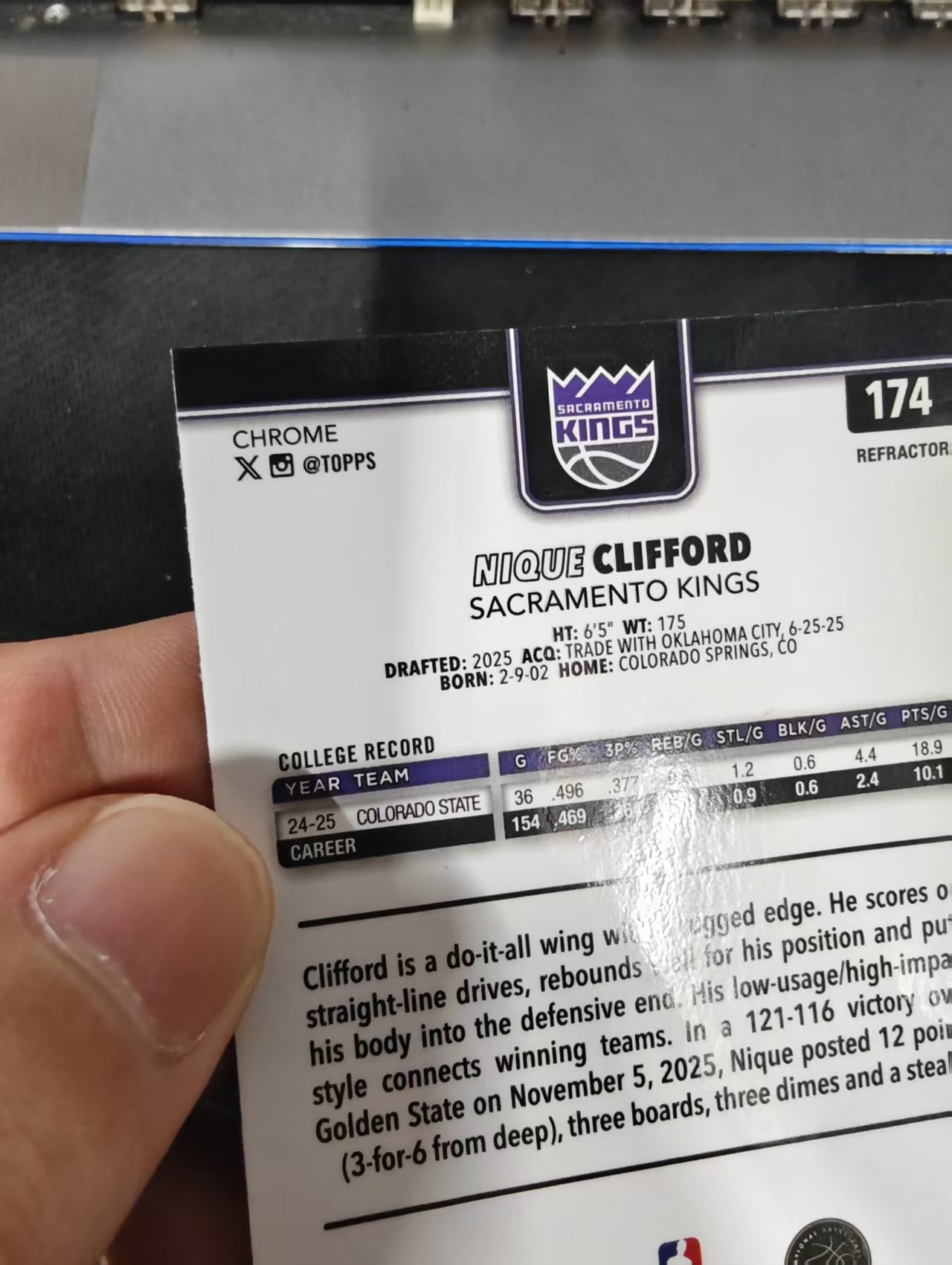 2026 Topps Chrome Update TCU 国王 Nique Clifford 尼克 克利福德 新秀RC 银折 瑕疵如图