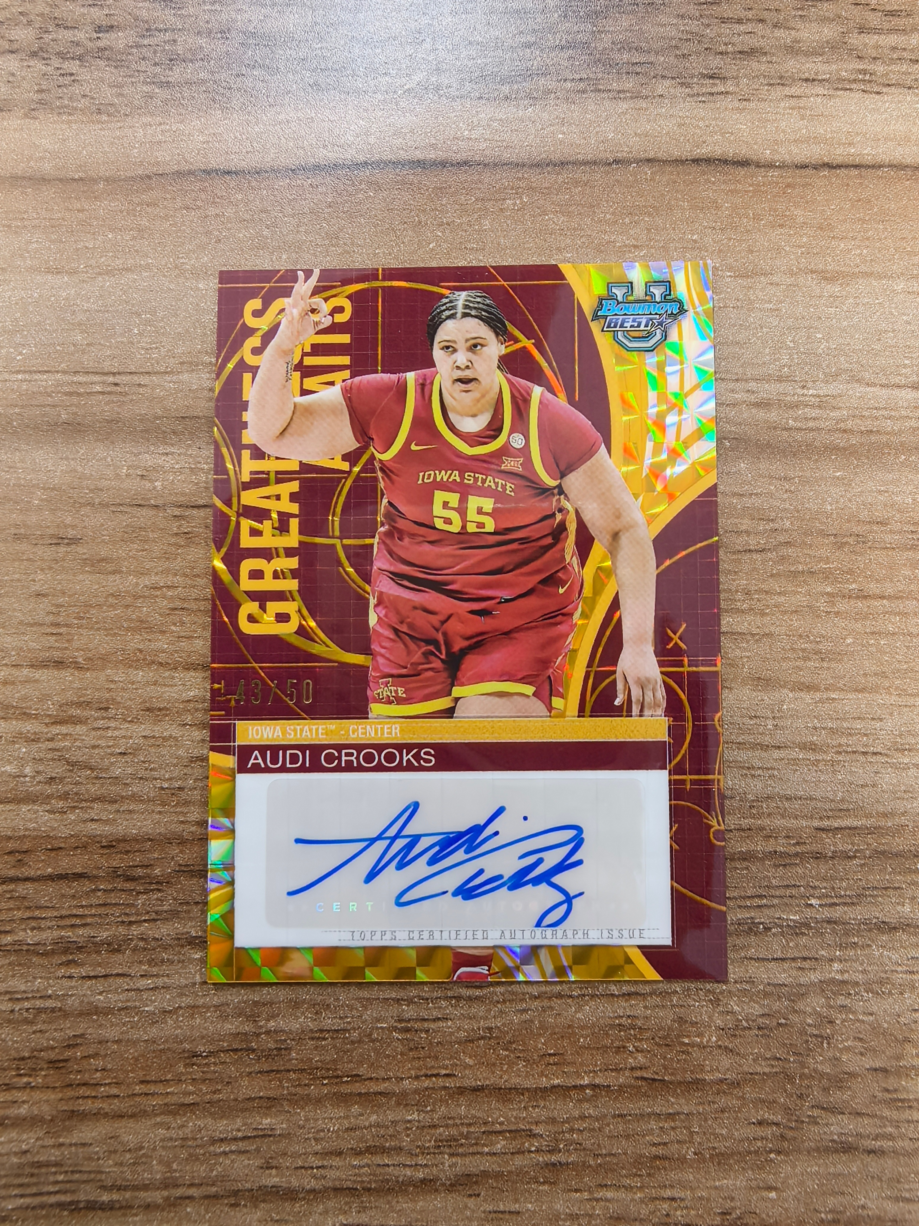 2024-25 Topps Bowman's Best AUDI CROOKS 大学篮球 奥迪克鲁克斯 43/50编 签字 贴签 金马赛克折 微瑕 卡品如图 流浪