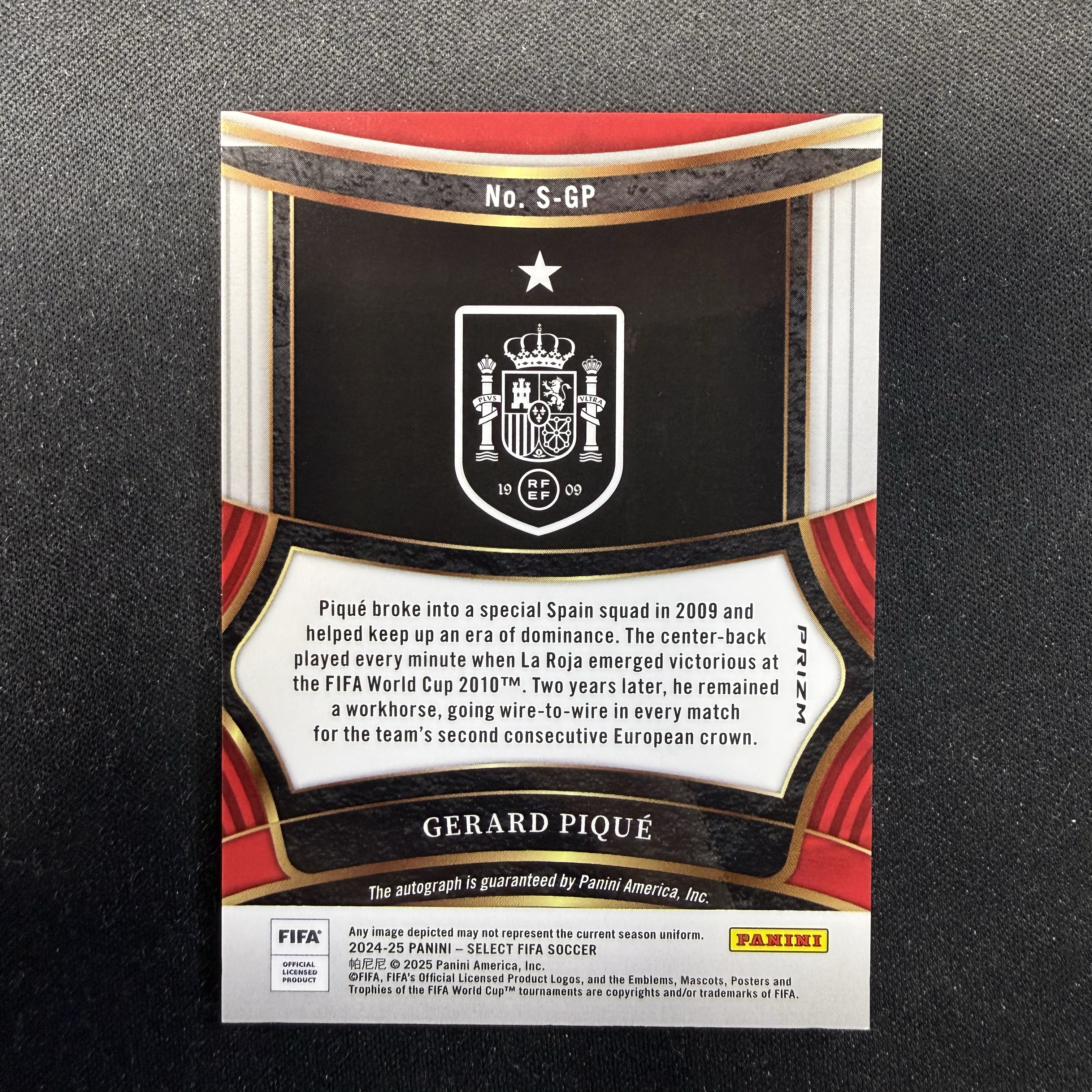 2024-25 Panini Select Gerard Piqué 【SC拍卖】FIFA 皮克 西班牙 红折 签字 瑕疵如图收藏必备(david徐)