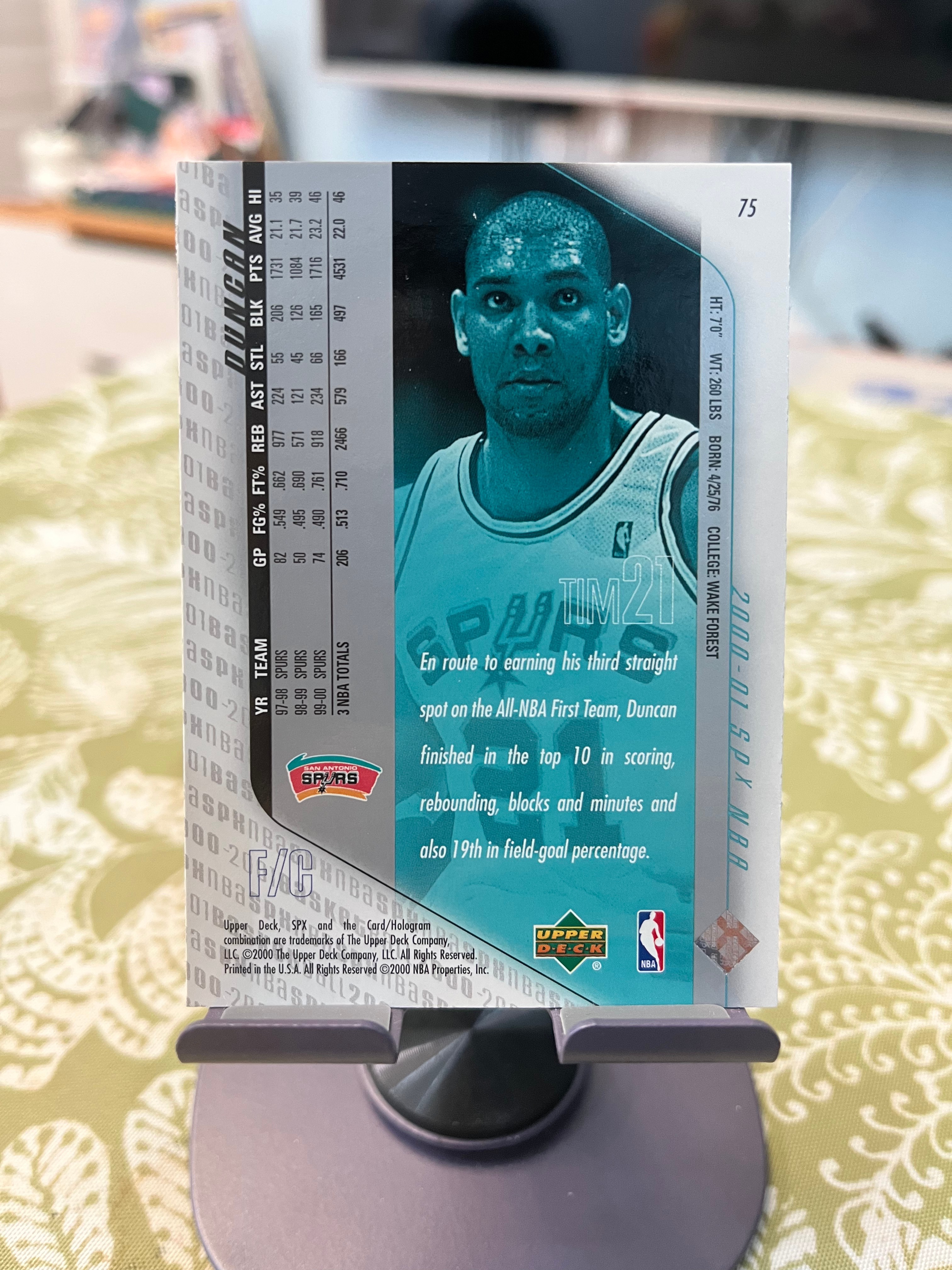 2000 Upper Deck 老卡 老特 Tim Duncan 蒂姆 邓肯 石佛 马刺【折射 SPX】【边角瑕疵如图 介意勿拍】#1047