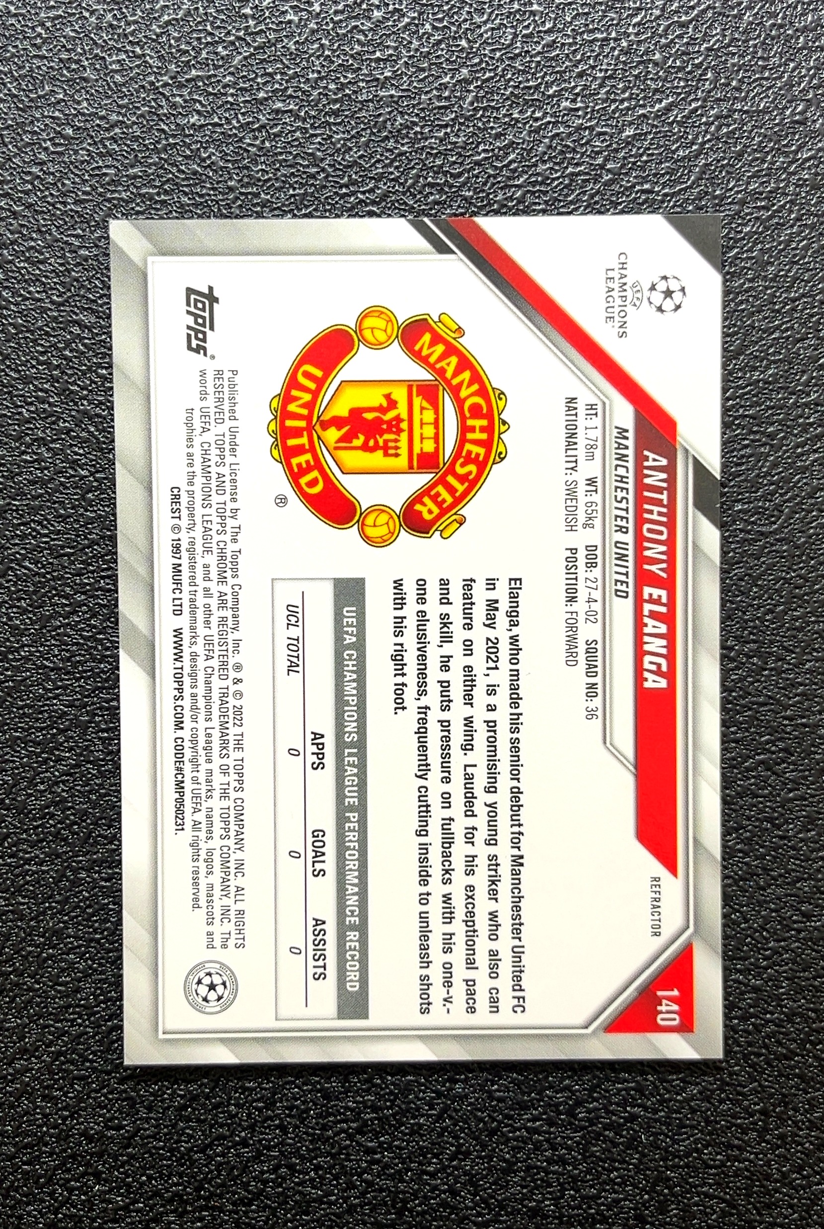 【岛屿拍卖】Topps Chrome Anthony Elanga 安东尼·埃兰加 银折 折射 新秀 RC 卡品如图 高价值 #140 Manchester United 曼联 0007#223