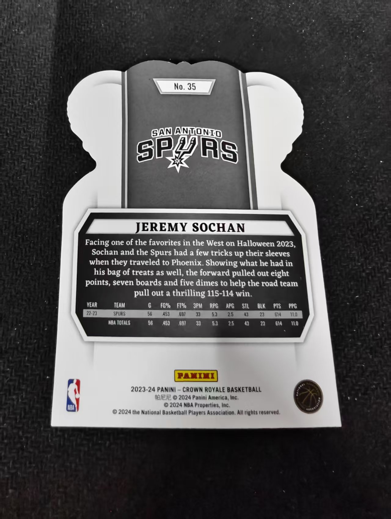 2023-24 panini Crown Royale Jeremy Sochan 皇冠 杰里米 索汉 马刺 皇冠 异形 划痕 边角瑕疵 #35