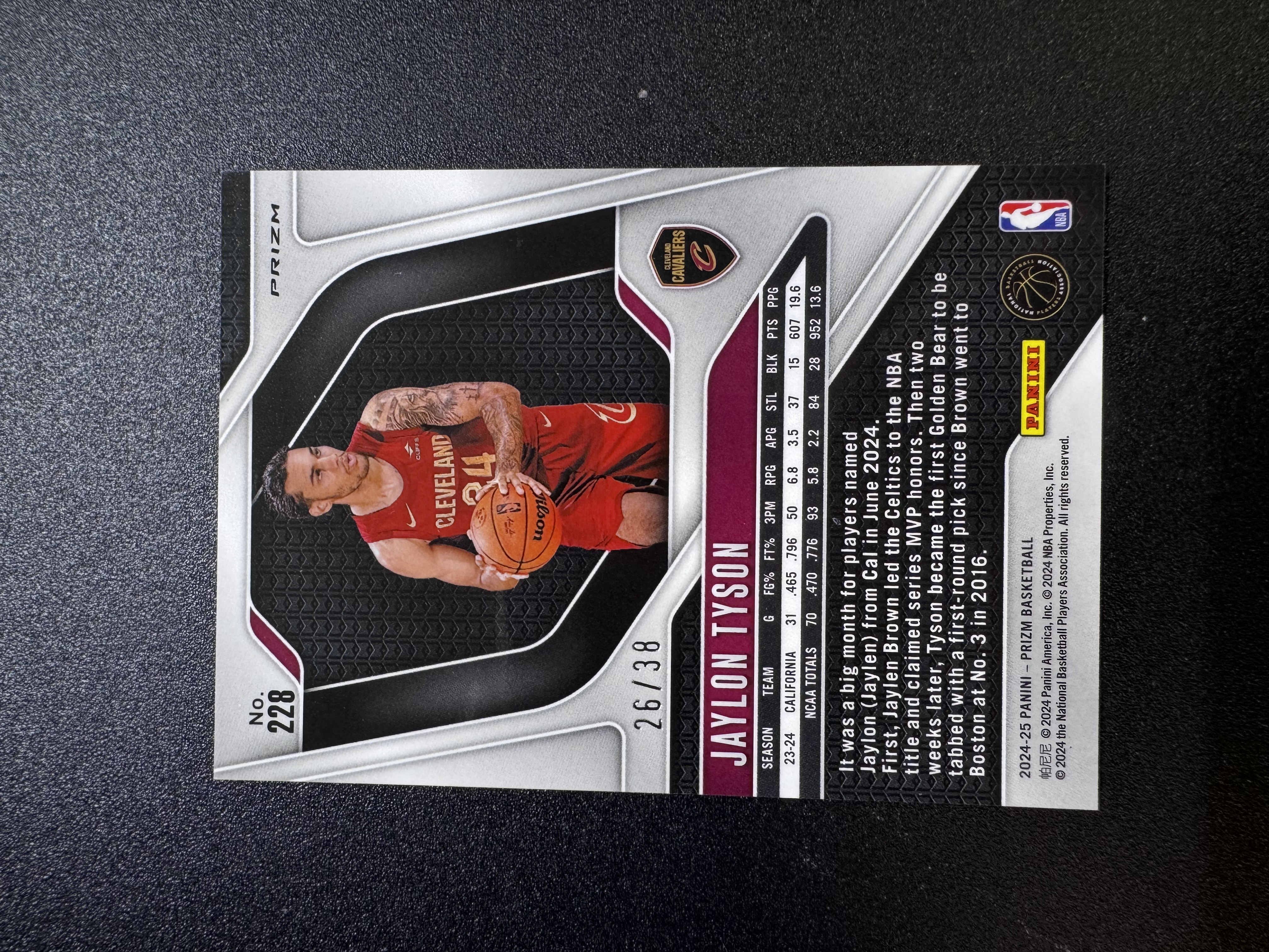 2024-25 Panini Prizm Jaylon Tyson RC 杰隆泰森 新秀 26/38编 白波纹折 base