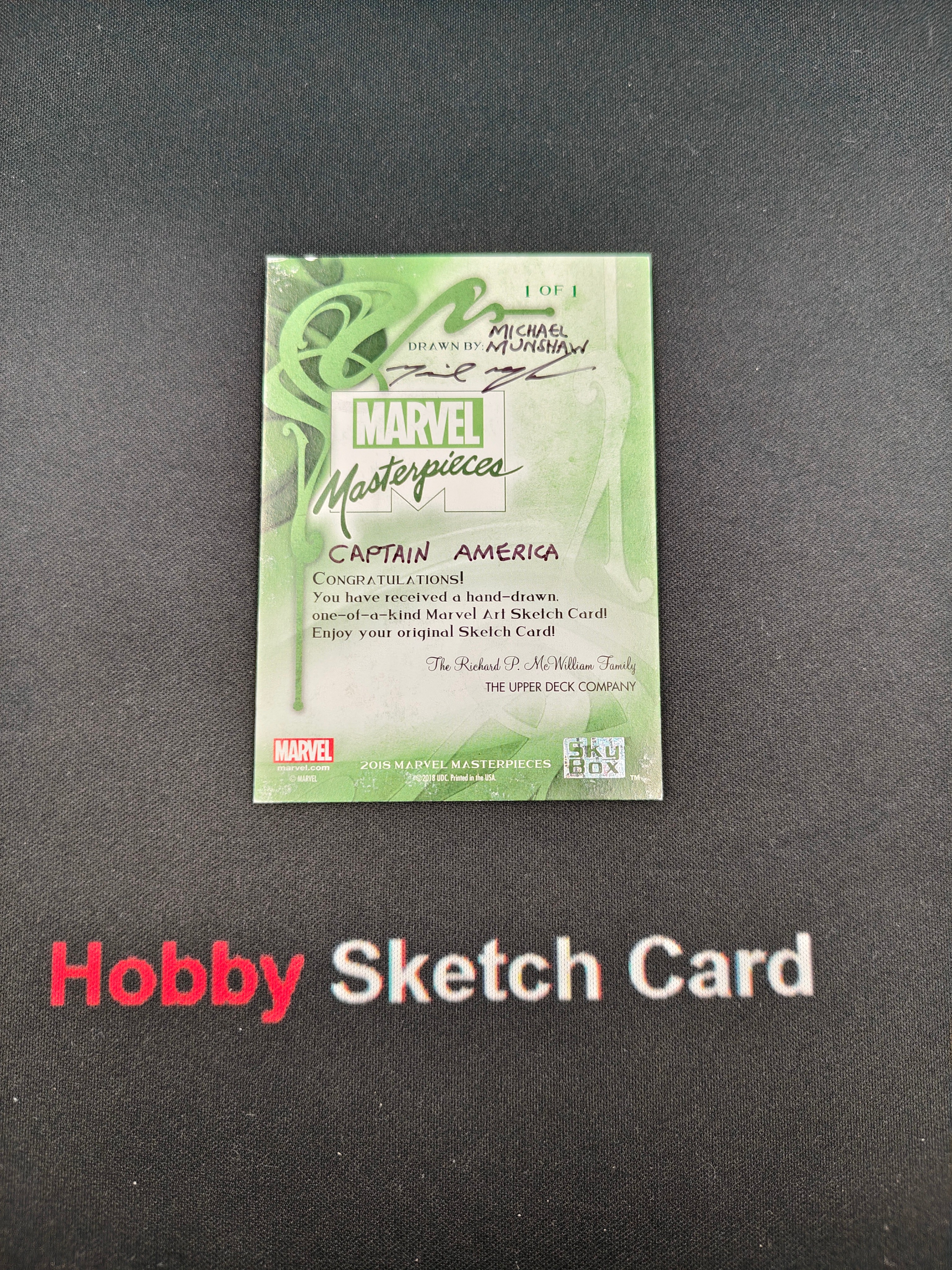 2018 Upper Deck Marvel (MCU) CAPTAIN AMERICA 漫威 大师盒 美国队长 手绘卡 画师 Michael 背面 签字 签名 1of1