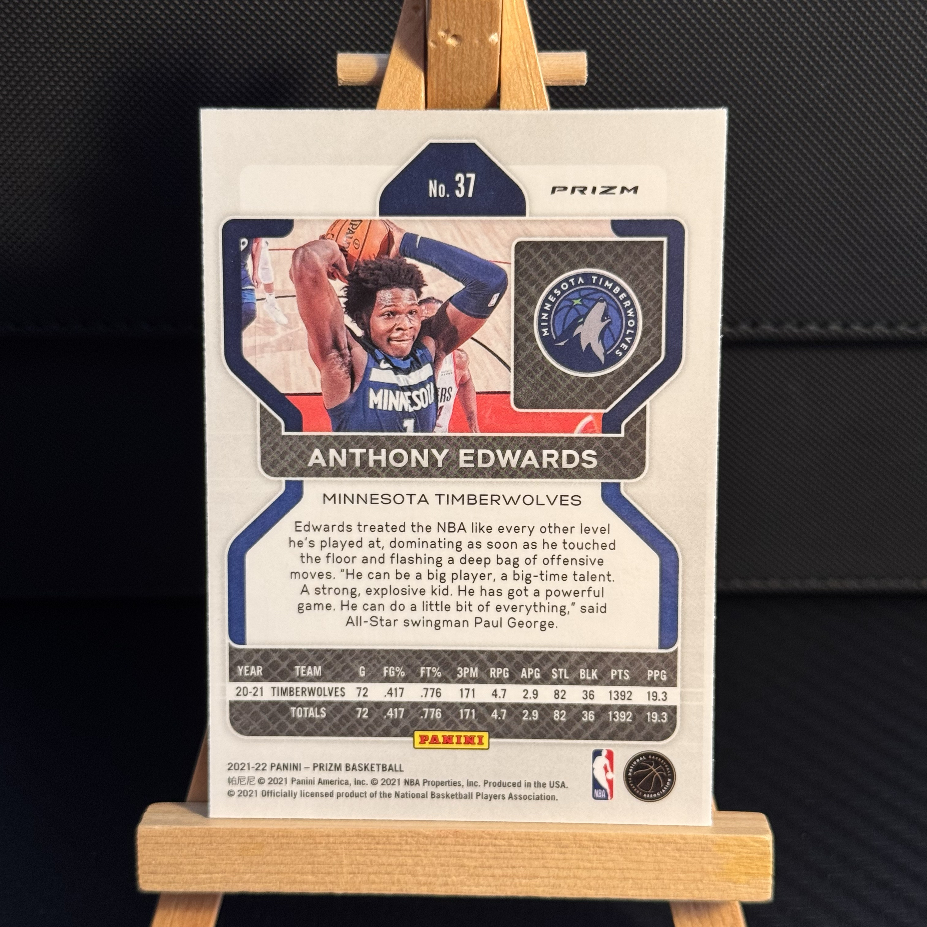 2021-22 Panini Prizm Anthony Edwards 【GPK拍卖】安东尼 爱德华兹 华子 狼王 正银折 Silver PZ彩虹折射 USA联盟门面投资首选 卡品如图