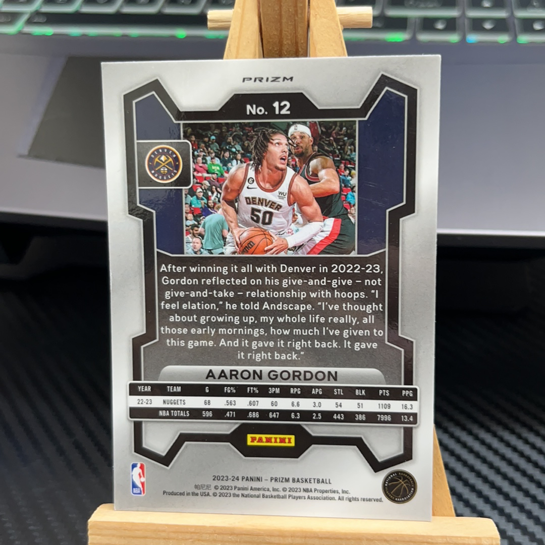 2023-24 Panini Prizm Aaron Gordon 阿隆 戈登 掘金 银折 折射 prizm系列 pz 卡品如图 凑图必备 值得收藏!免费代卖!