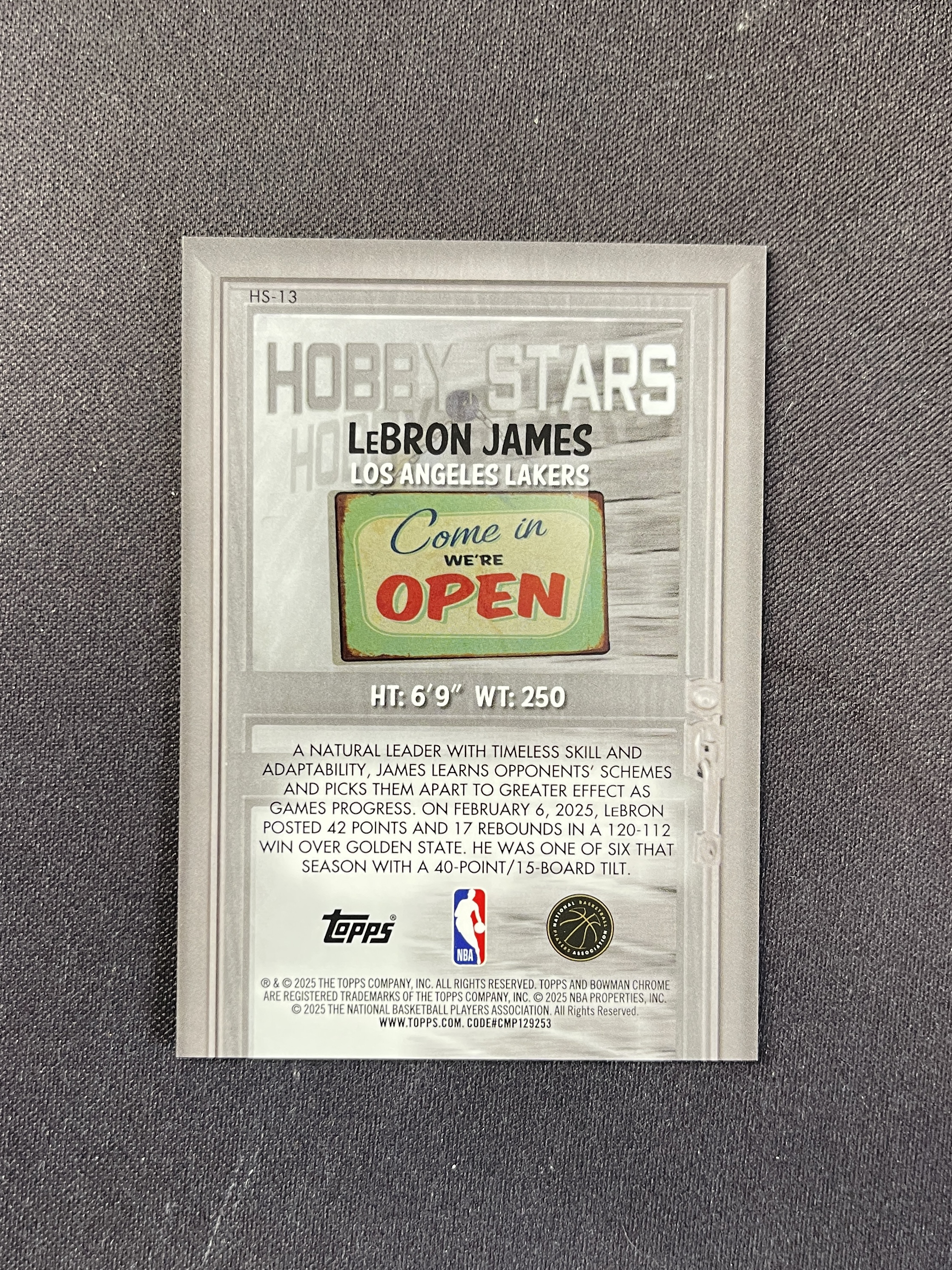 2025-26 Topps Bowman Chrome LeBron James BM 湖人 勒布朗 詹姆斯 HobbyStars 特卡 199编 紫折 ColorMatch 选图漂亮 Goat