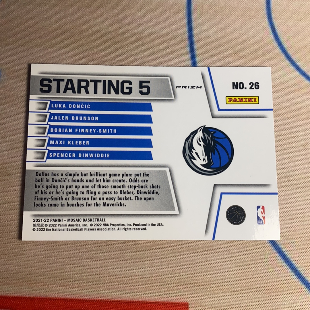 021-22 Panini Lineage Dallas Mavericks 独行侠首发五人组马赛克折 银折 东契奇领衔,实卡超美,卡品如图 凑套必备