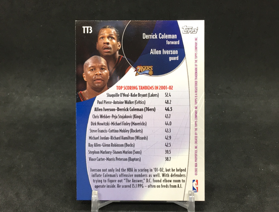 【DC拍卖】11.21 TOPPS 大比例双人折射特卡 经典老特 实卡美如画 76人队内外线双核 暴力前锋 德里克 科尔曼&答案 阿伦 艾佛森