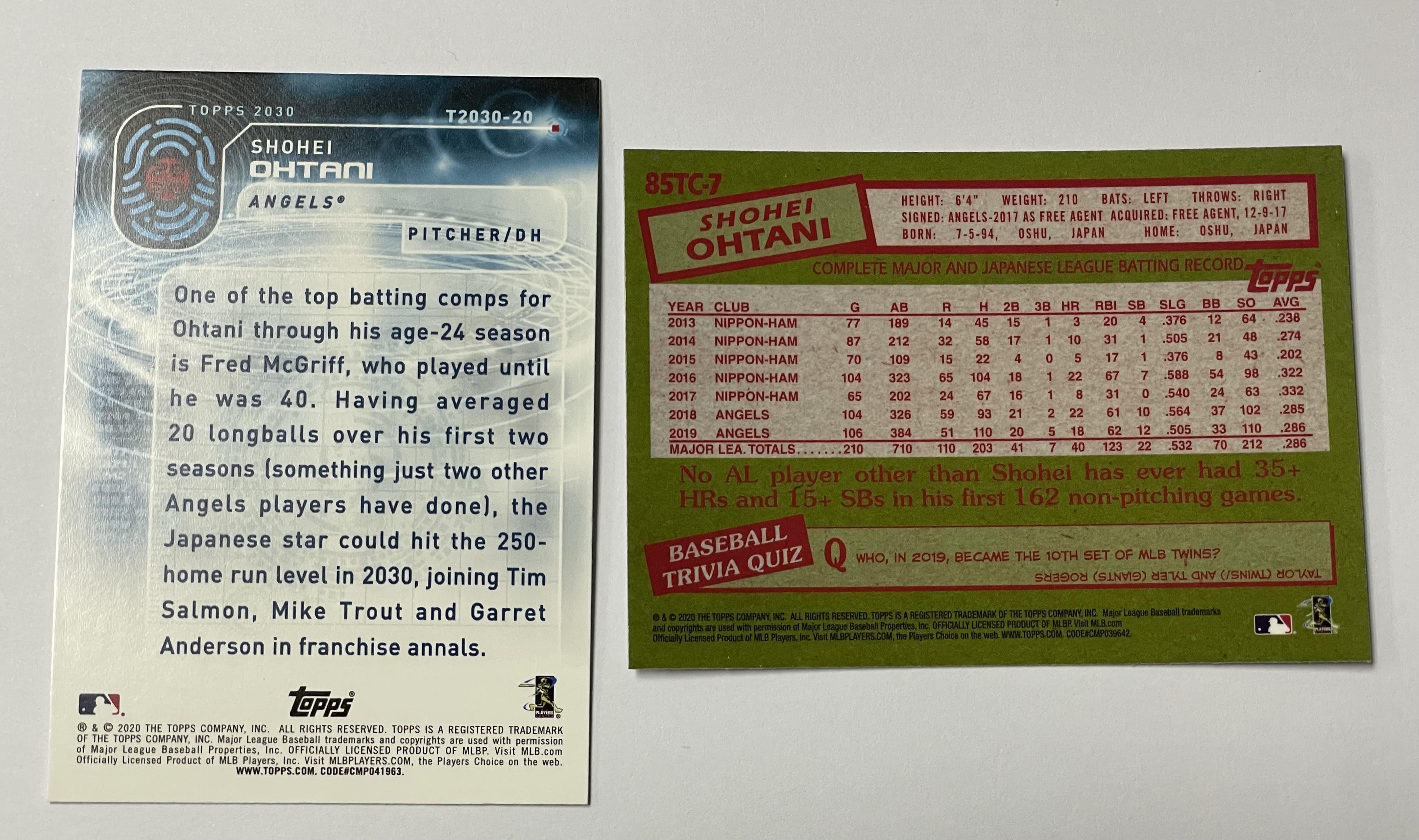 2020 Topps 各种系列 Shohei Ohtani 洛杉矶天使 大谷翔平 折射 银折 两张一起 lot2