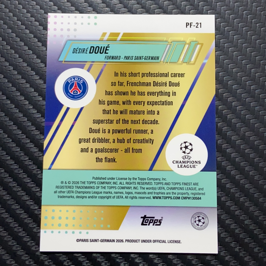 2026 Topps Finest 卡品如图(一哥) 杜埃 法国 巴黎圣日耳曼 DÉSIRÉ DOUÉ 银折 珍贵球员特卡 Prized Footballers