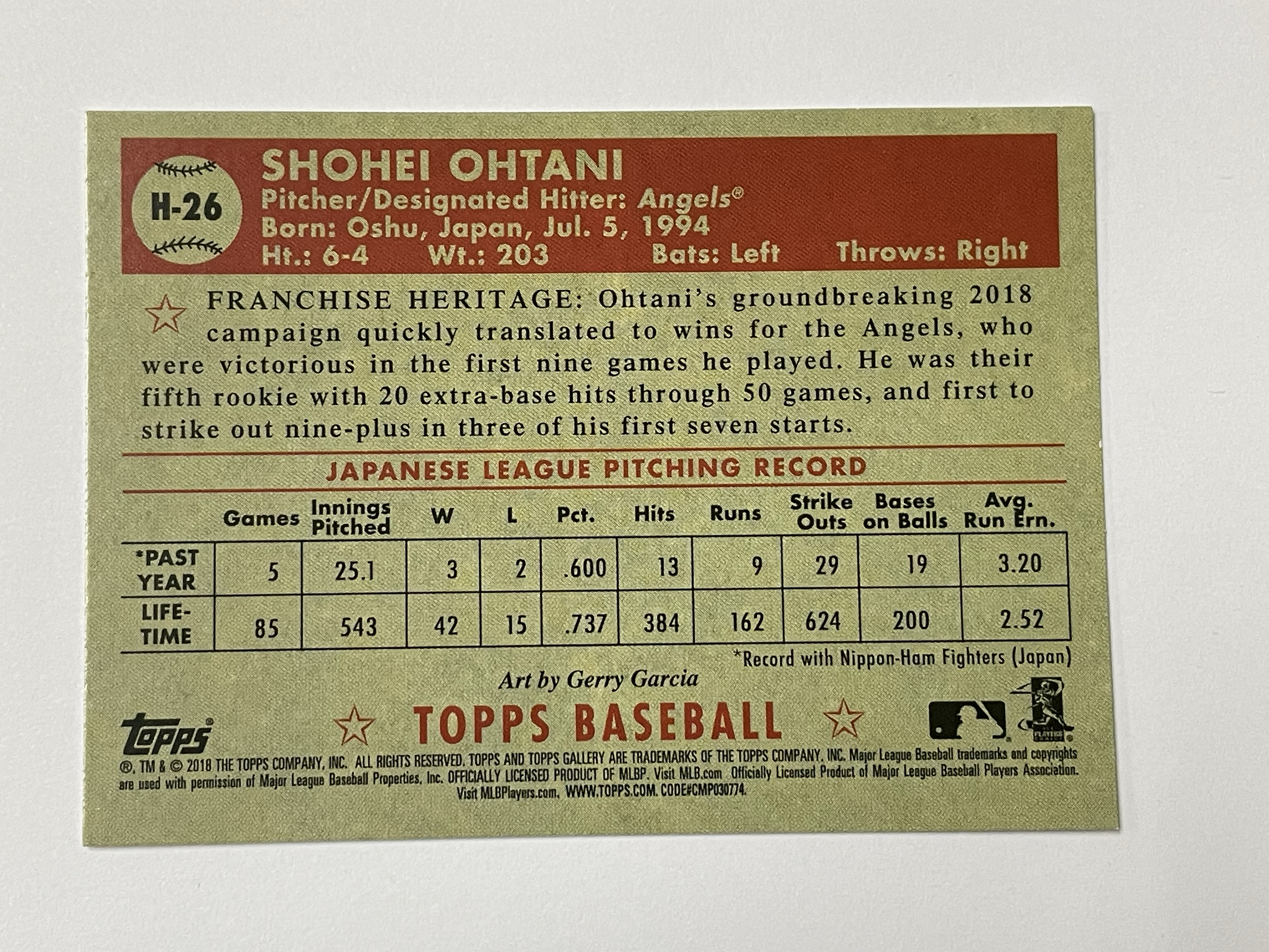 2018 Topps Gallery Shohei Ohtani RC 洛杉矶天使 大谷翔平 新秀 印签
