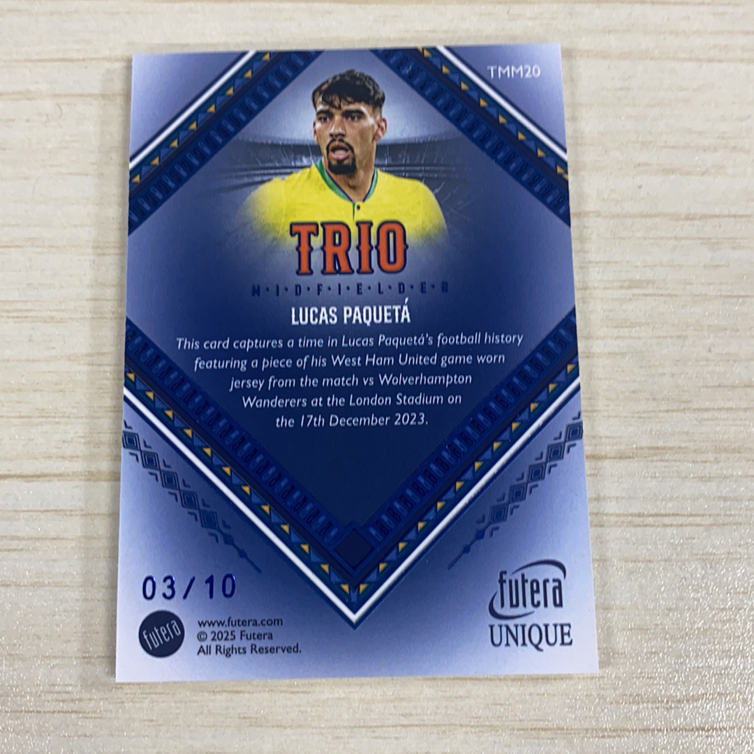 【小牛代拍】2025 Futera Brazil Lucas Paqueta Trio Memorabilia 3/10编 三重唱特卡 球衣物料 卢卡斯 帕奎塔 巴西 西汉姆联 福特拉(一哥)