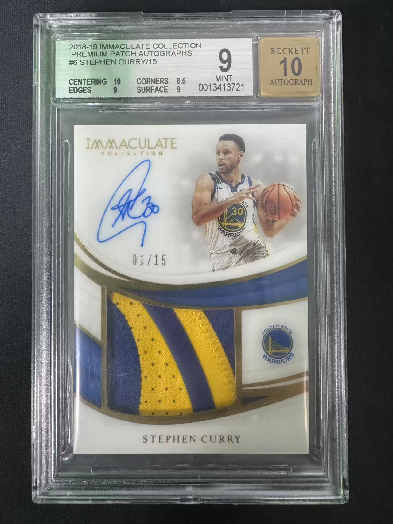 2018-19 panini immaculate StephenCurry 金州勇士 斯蒂芬 库里 premiumpatch 签字15编首编 PA 镜面卡签 切割超暴力 大hit BGS9/10 