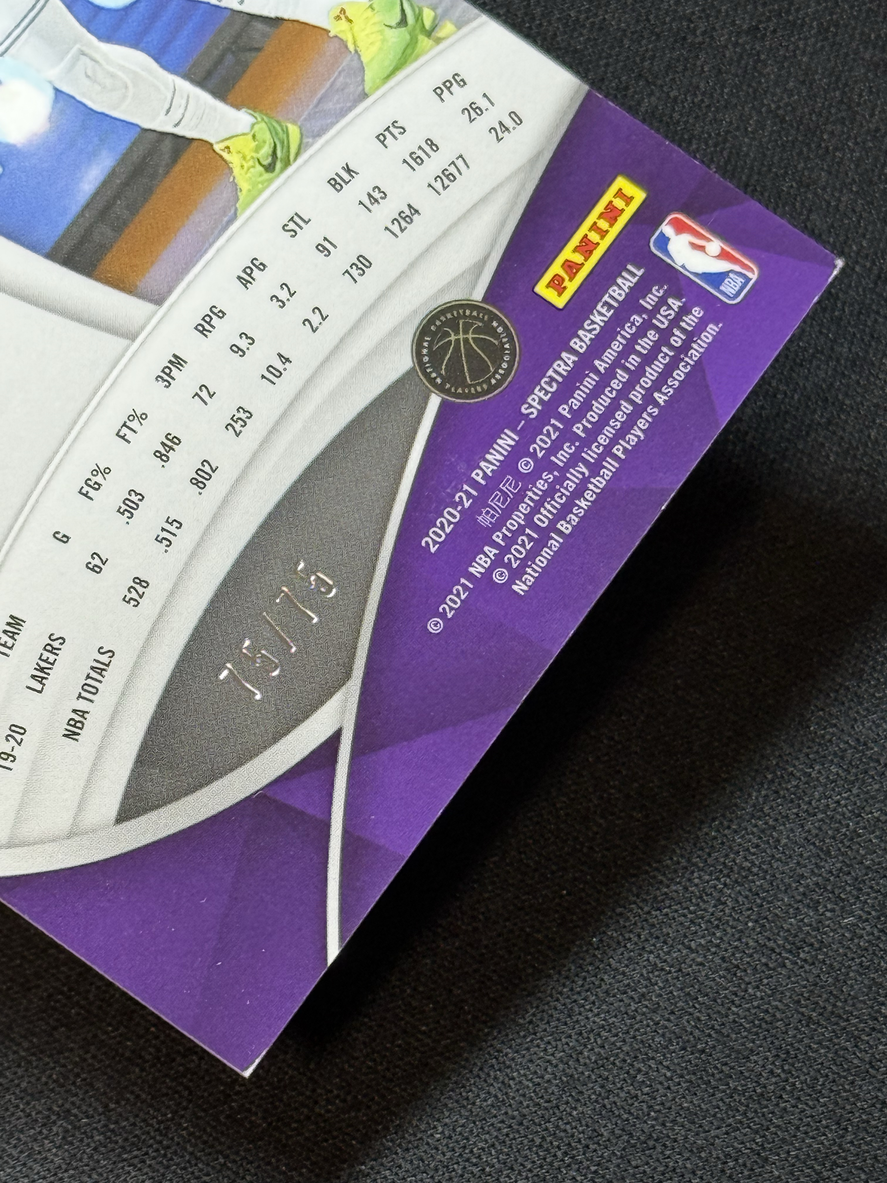 2020-21 Panini Spectra Anthony Davis 【小贝代拍】光谱 湖人 浓眉 安东尼 戴维斯 折射 75/75编 尾编 瑕疵如图 拍前看描述 H WAITAK