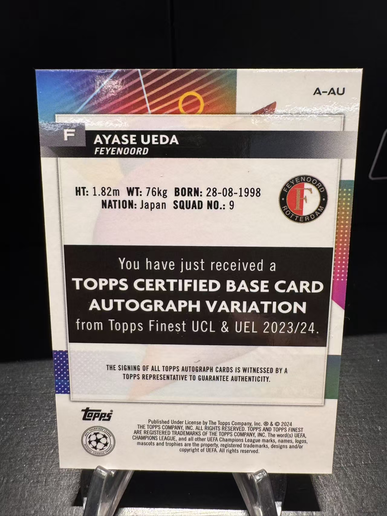 龖2024 Topps 欧冠 Finest 费耶诺德 签字 银折 上田绮世 Ayase Ueda 大热神锋 十一轮十三球 目标锁定荷甲金靴 卡品如图 MJ002L