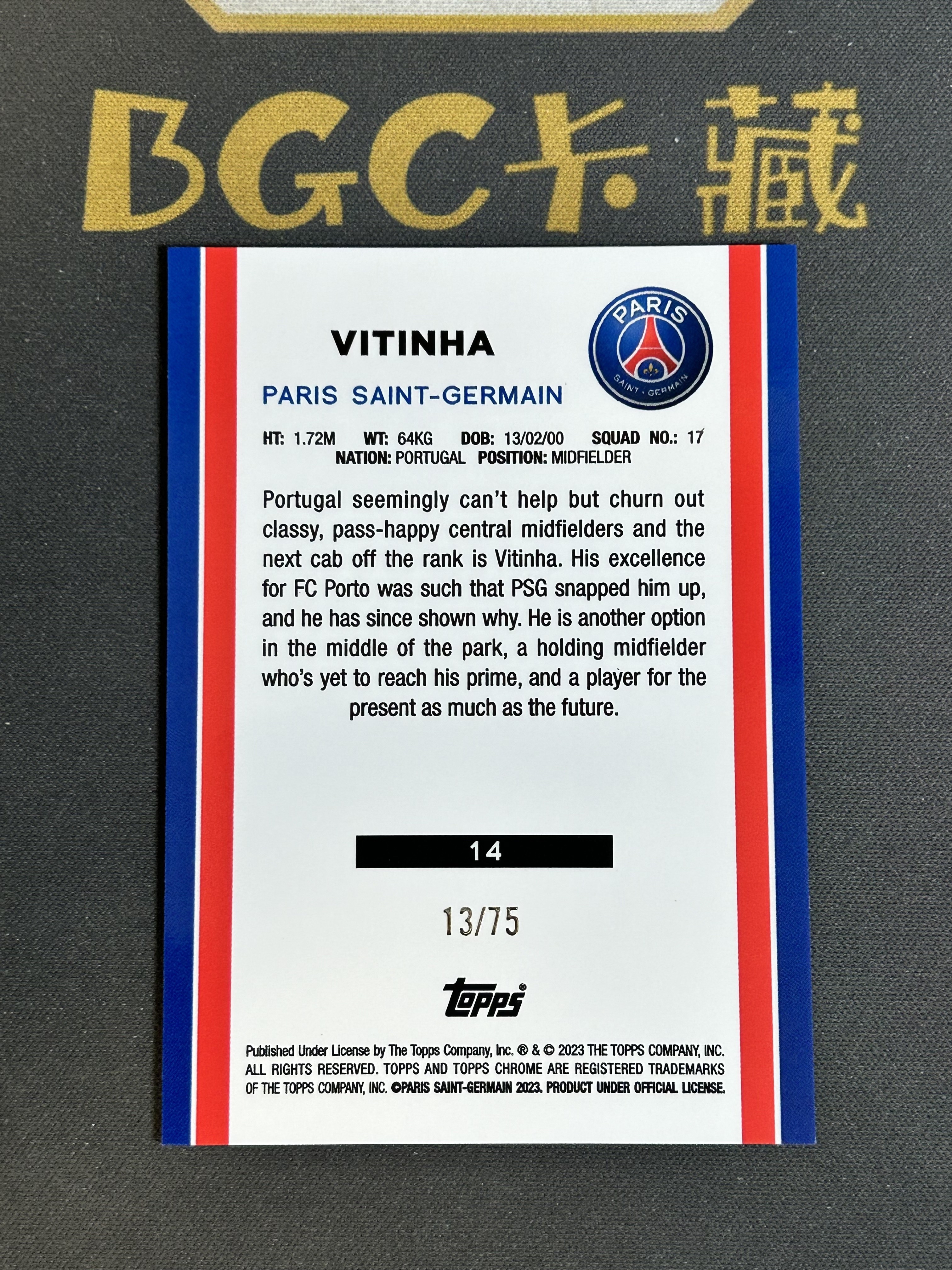 『BGC卡藏』2022-23 Topps Chrome Paris Saint Germain 巴黎圣日耳曼 高端队盒 葡萄牙 Vitinha 维蒂尼亚 13/75 银折 卡品如图 ZY