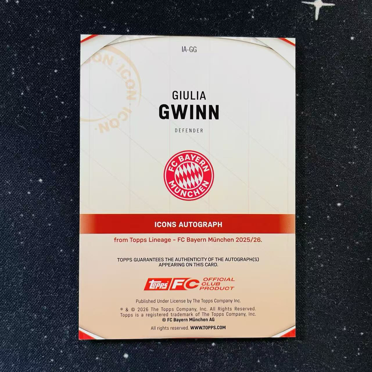 2025-26 Topps Lineage 拜仁血统队盒 GIULIA GWINN 朱莉娅 格温 紫折 偶像签字 卡签 75编 德国女足 微痕边角微白 洛北拍卖 洛宸9612@