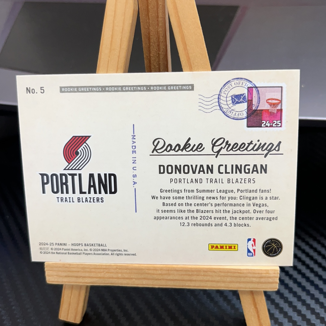2024-25 Panini NBA Hoops Donovan Clingan RC 多诺万 克林根 开拓者 新秀 hoops系列 特卡 卡品如图 凑图必备 值得收藏!免费代卖!