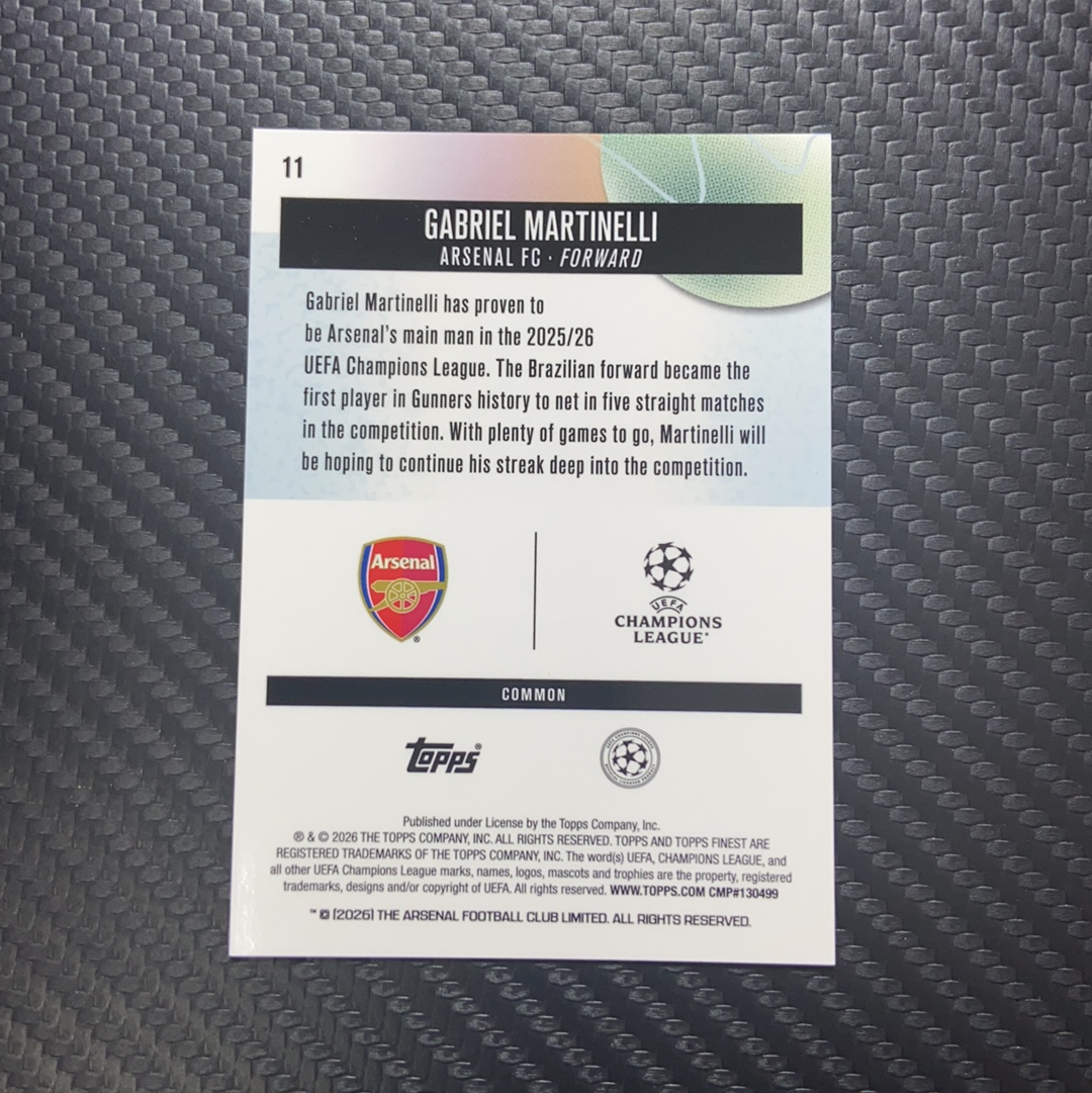 【小牛代拍】2026 Topps Finest Gabriel Martinelli 加布里埃尔 马丁内利 阿森纳 欧冠 珍珠棋盘折 37/60编 卡品如图(挺好)