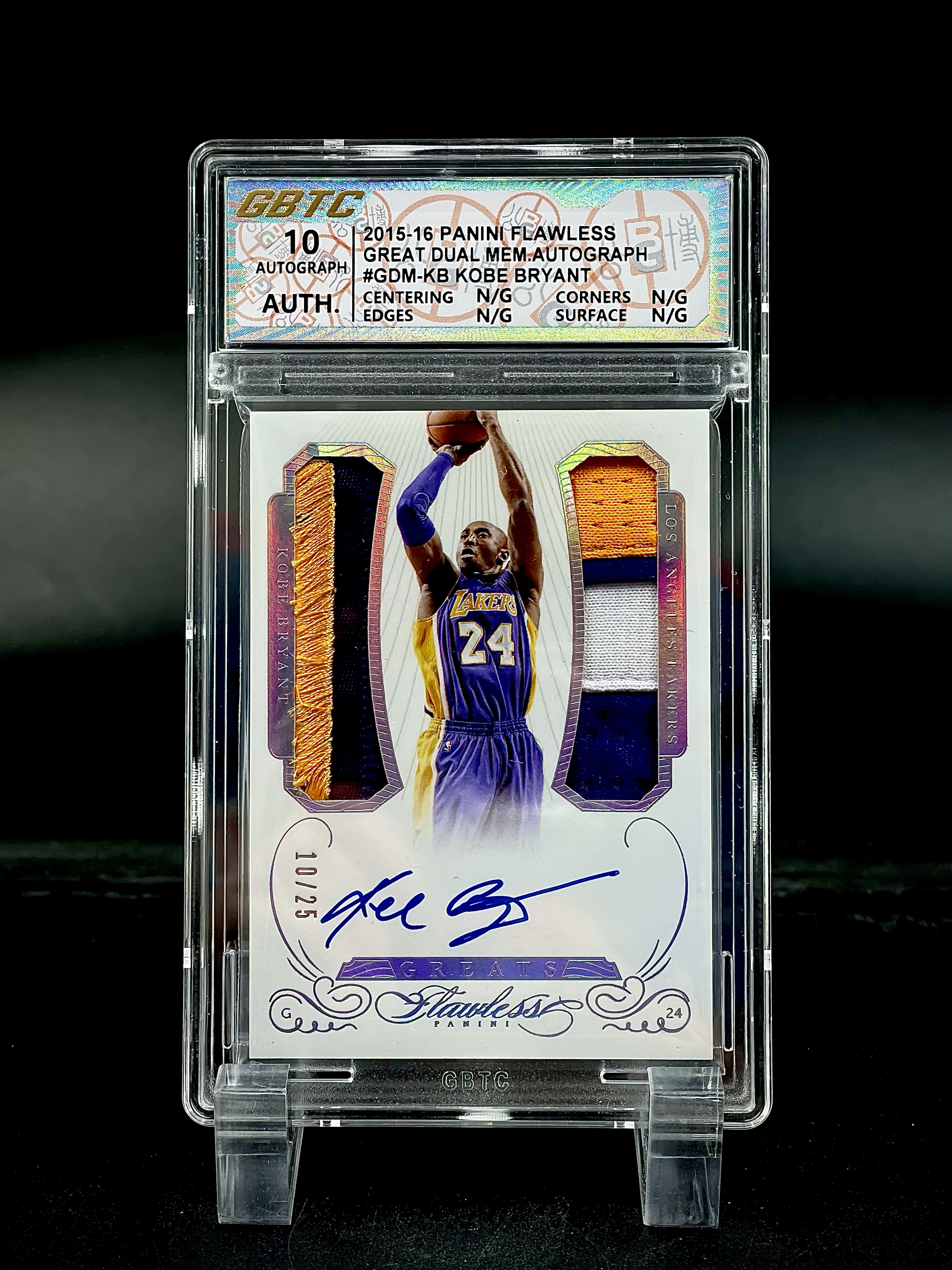 2015-16 Panini 手提 湖人 科比 布萊恩特 簽字 簽名 卡簽 10/25編 雙窗 大窗 腰子 暴力切割 patch 多色 公博評級卡品鑒真簽字10分 墨跡完美 美國隊同背 洛杉磯