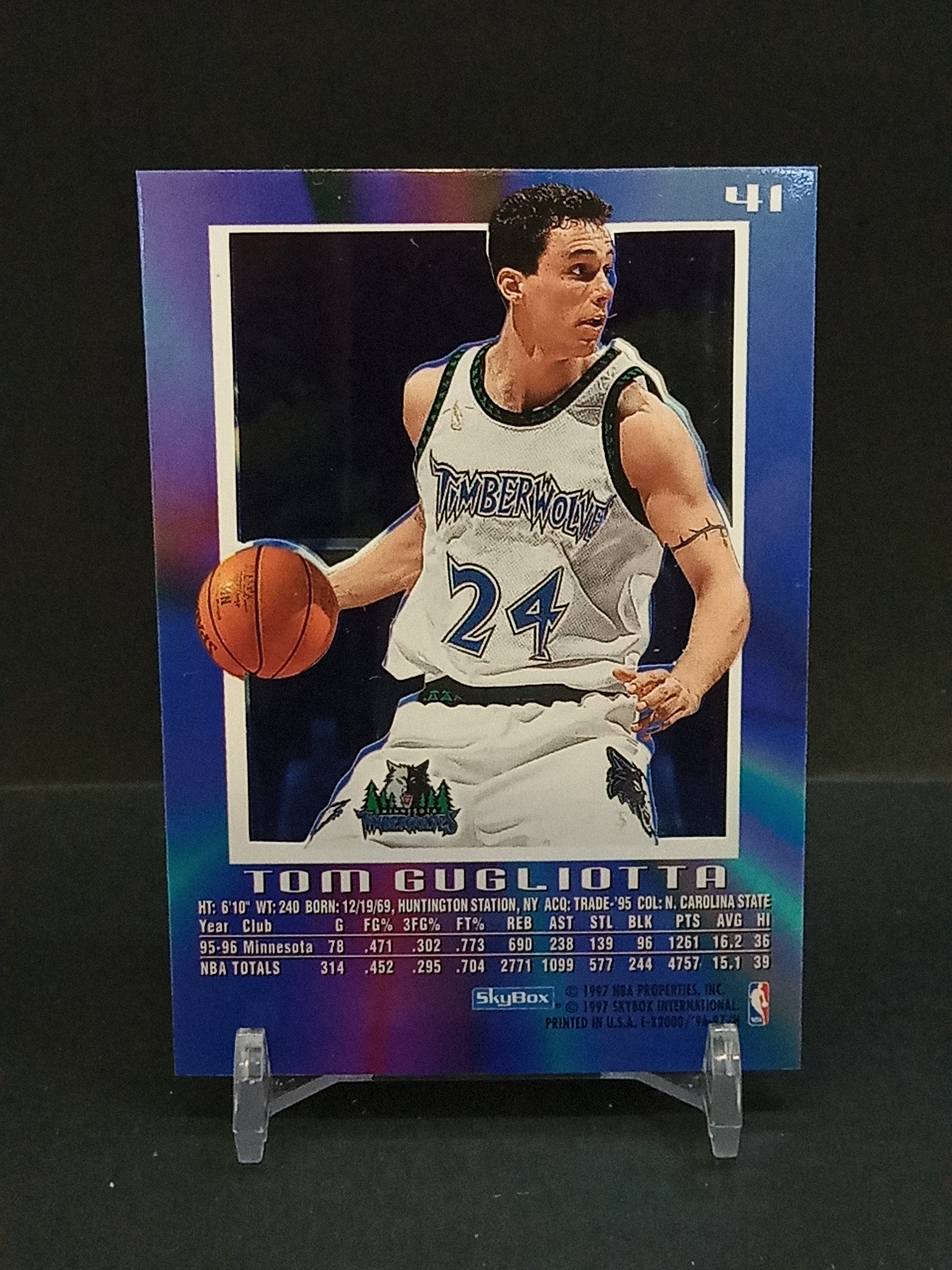 【DC拍卖】9.29小科比(微瑕)`1996-97 Skybox E-X2000 #41 Tom Gugliotta 汤姆古格里奥塔 森林狼 蓝彩渐变胶片折射老球星卡`