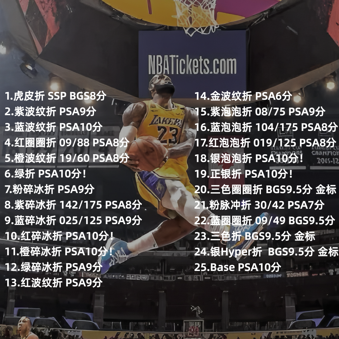【战斧精品】2020-21 Prizm 勒布朗詹姆斯 LeBron James 经典剪刀脚 湖人 彩虹套折射 42编49编60编75编88编125编175编 虎皮折SSP PSA10分7张 BGS金标9.5分3张 共25张见图|战斧南华S1