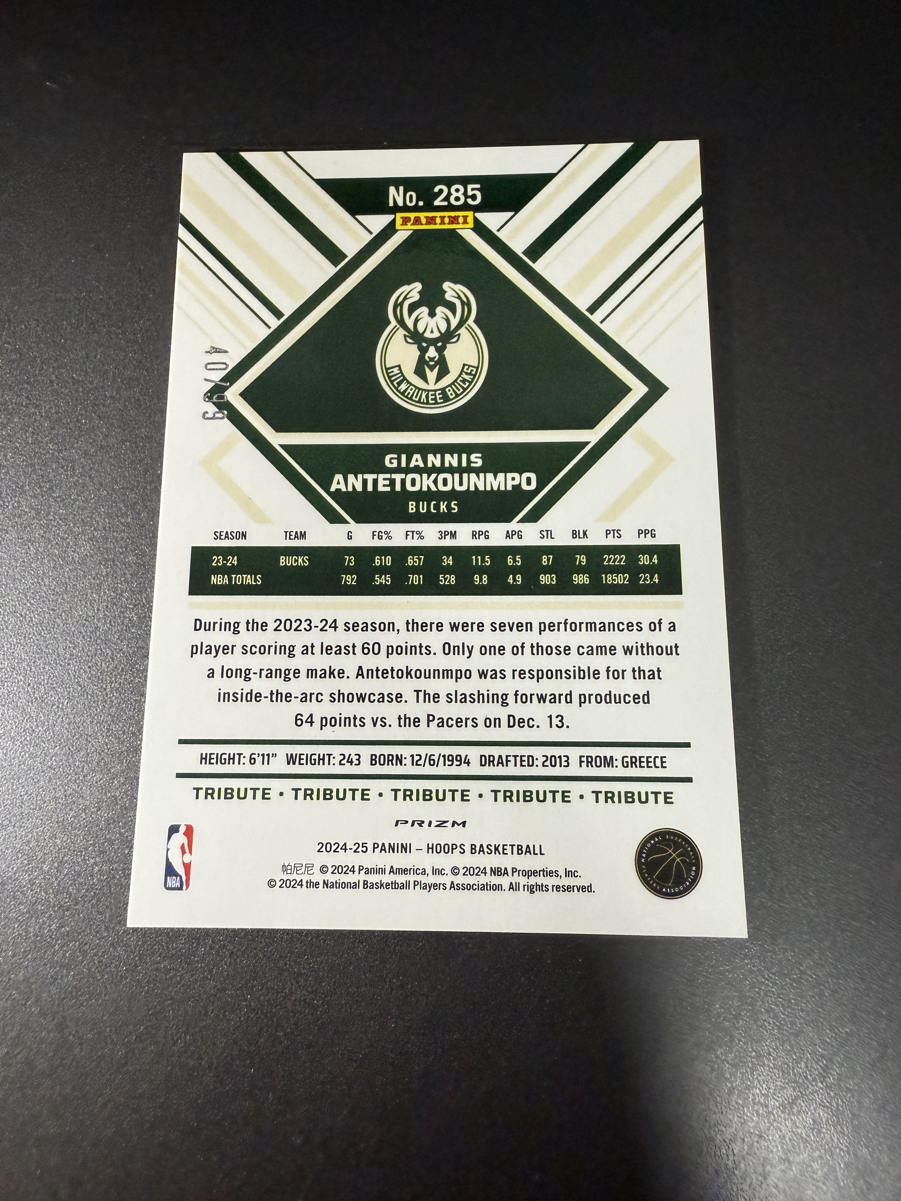2024-25 Panini NBA Hoops Giannis Antetokounmpo 扬尼斯 阿德托昆博/字母哥 红折 99编 MM