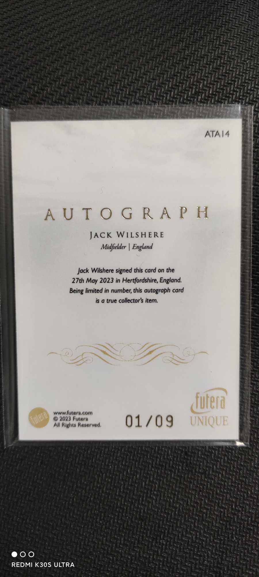 2023 Futera Futera Unique Jack Wilshere 杰克 威尔希尔 卡签 签字 1/9编限量 低编 英格兰 阿森纳传奇名宿 收藏必备 可累计