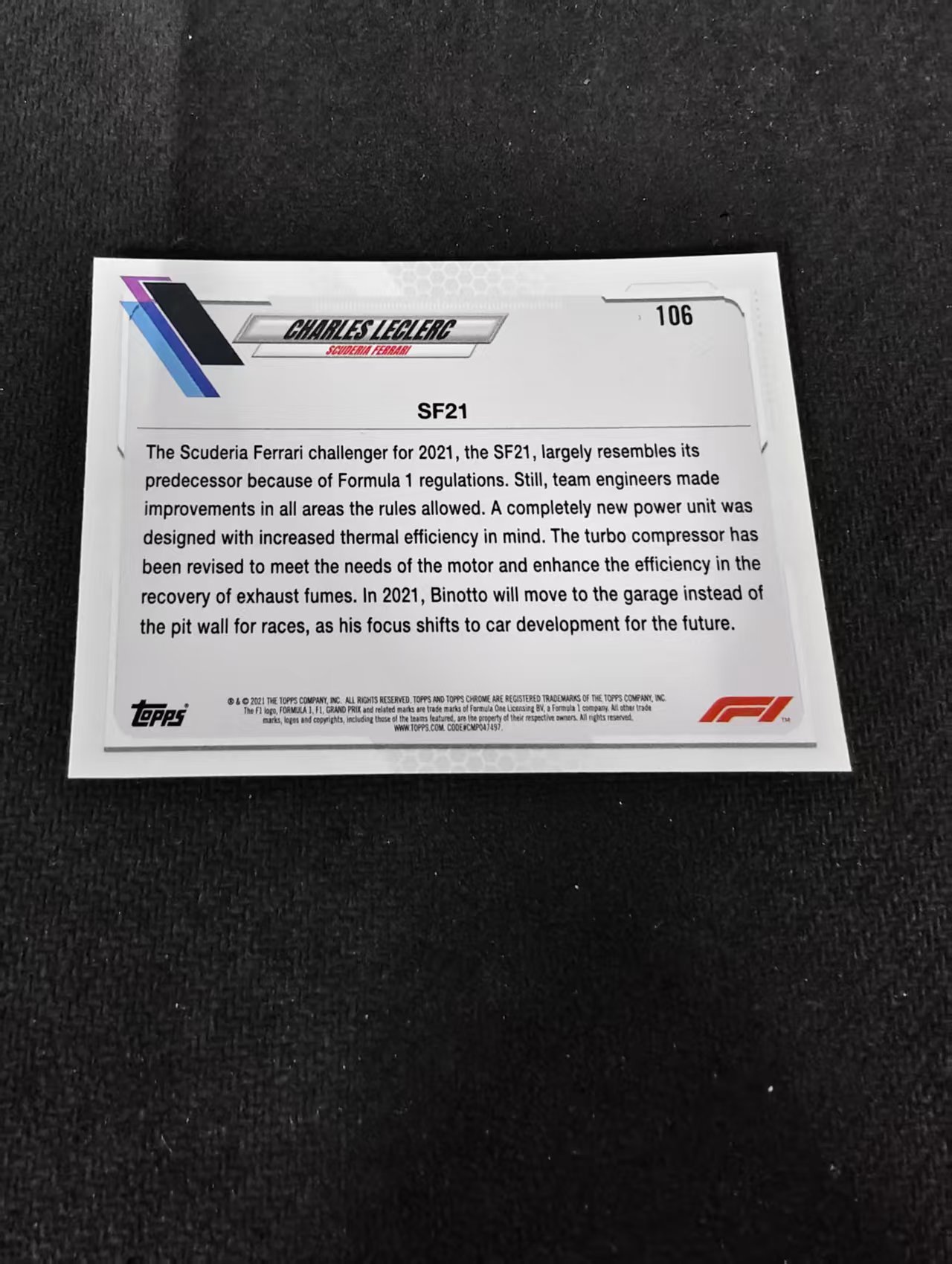 2021 Topps Chrome Charles Leclerc F1 法拉利 勒克莱尔 划痕 边角瑕疵 #106