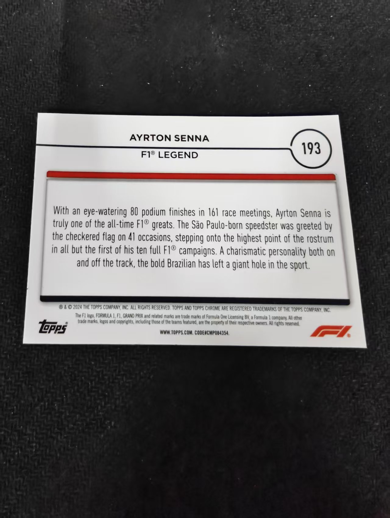 2024 Topps Chrome F1 Ayrton Senna 埃尔顿 塞纳 划痕 边角瑕疵 #193