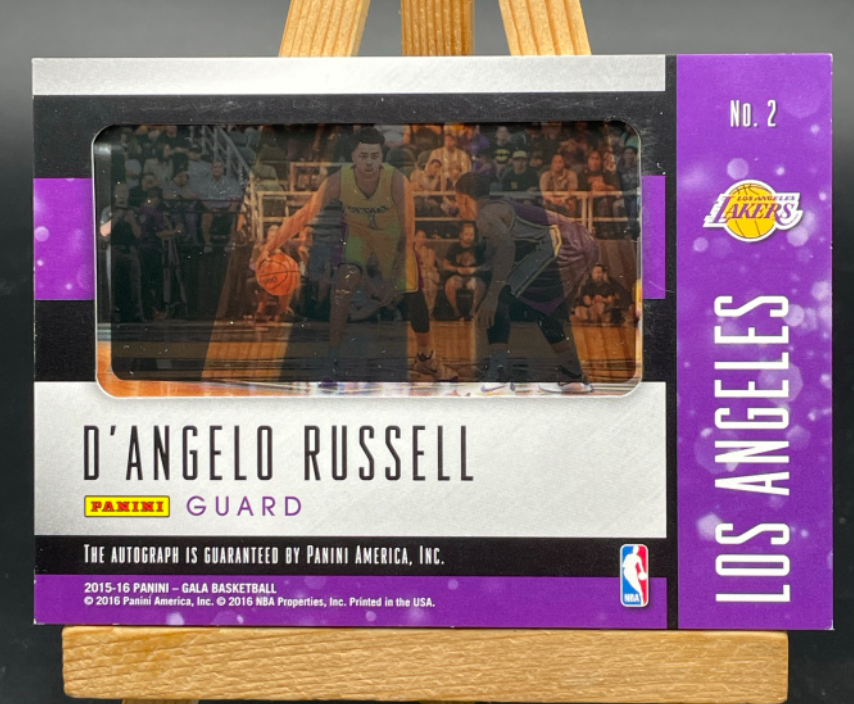 2015-16 Panini Gala D'Angelo Russell RC #2 新秀 湖人 德安吉洛 拉塞尔 水拉 签字 卡签 胶片签 /10编 红版 现队友戴维斯欧文克莱莱夫利