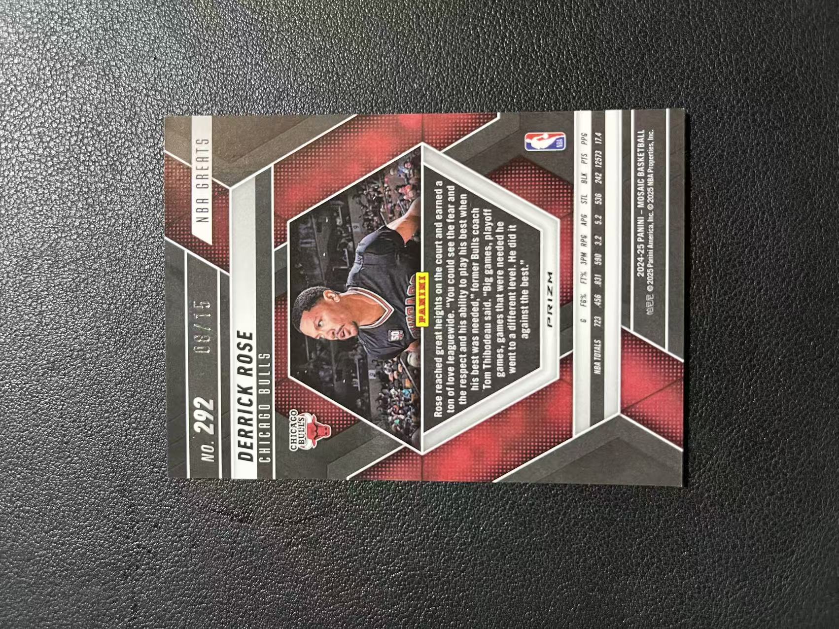 2024-25 Panini Mosaic Derrick Rose 马赛克 公牛 德里克 罗斯 08/15编 低编 风城玫瑰 绿圈圈折 卡品完美